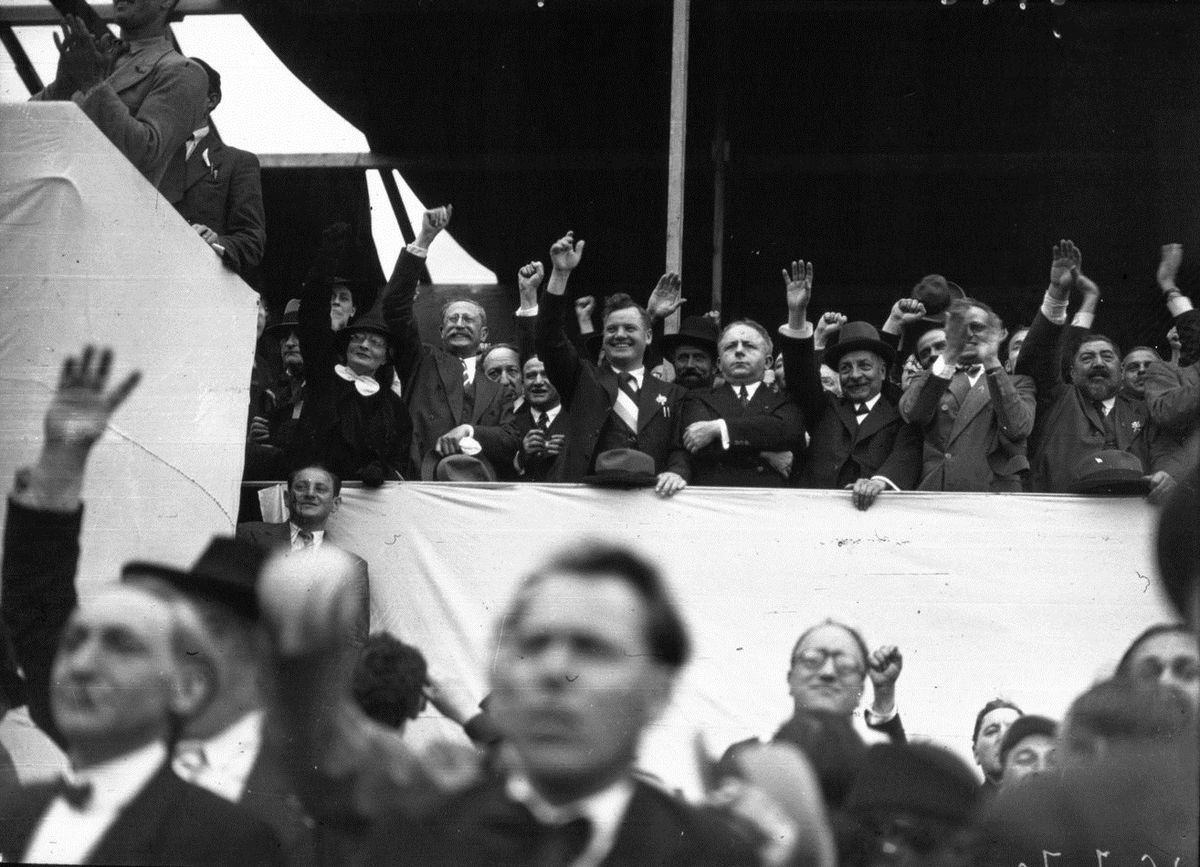 Members of the Popular Front coalition at a rally celebrating Bastille Day, July 14, 1936.