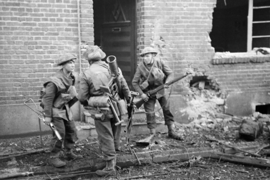 British Infantry in Action in the Streets of Geilenkirchen, Germany, December 1944