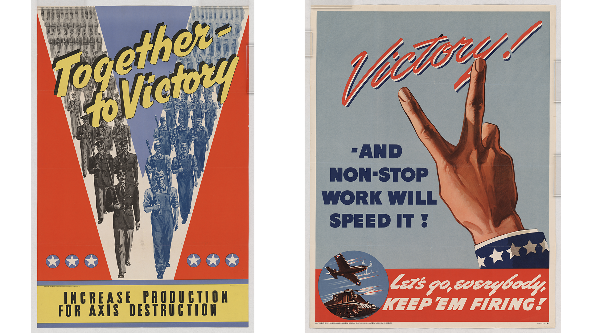 Wartime labor posters.