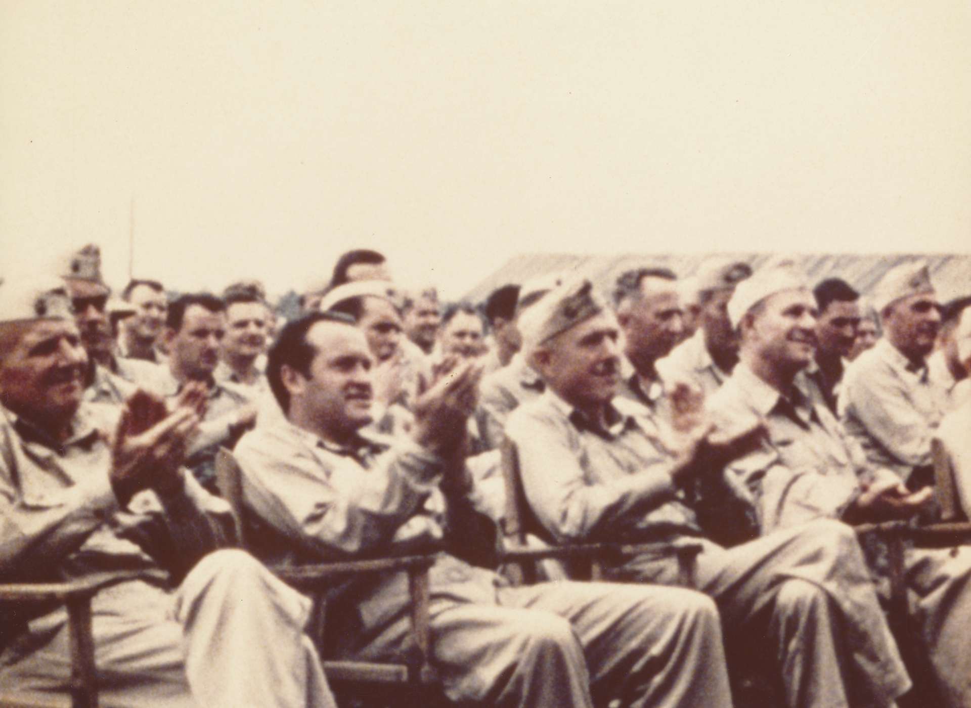 Bob Hope watching his troupe perform on Pavuvu, August 1944