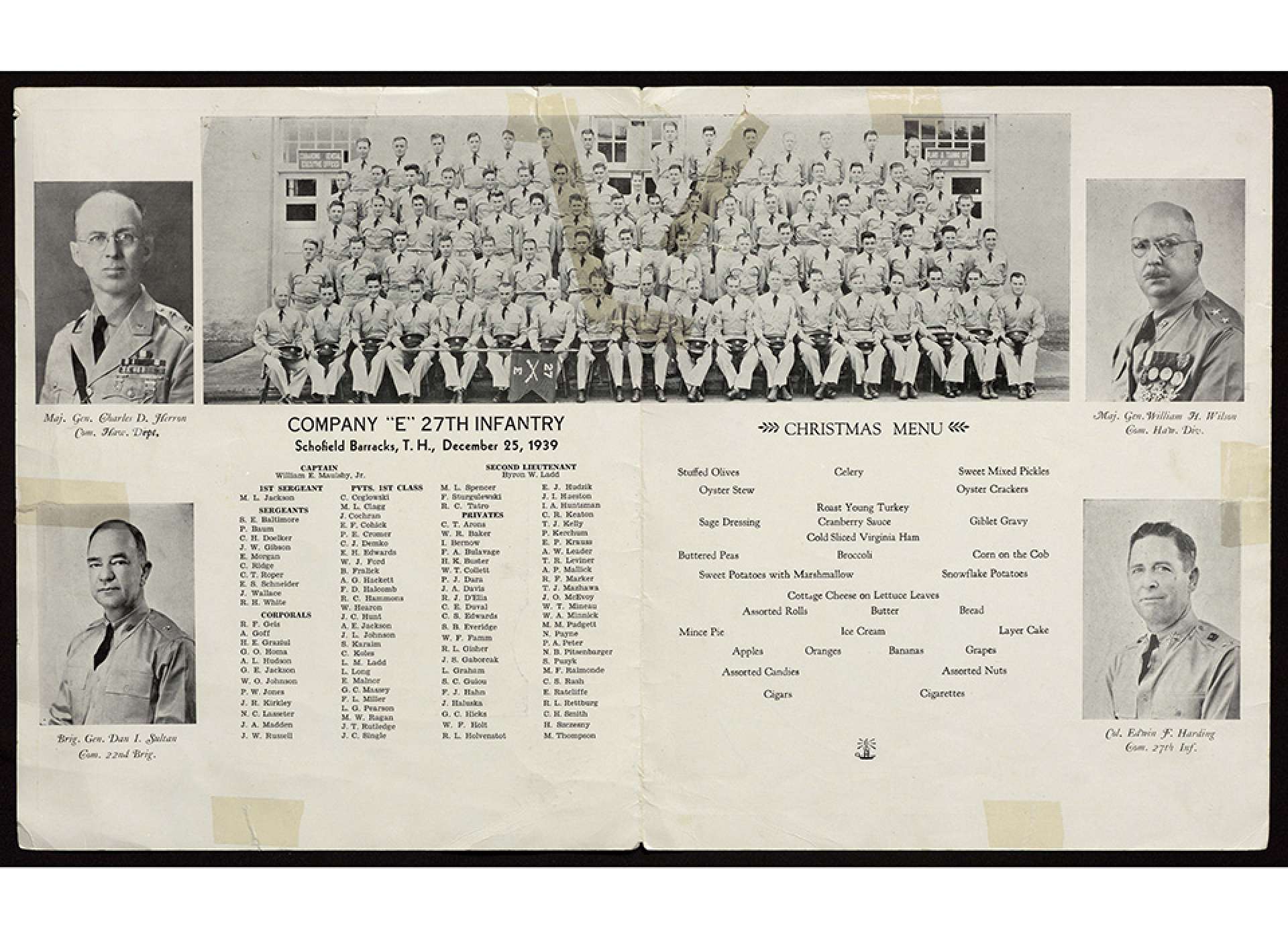 The 85 men of Company E, 27th Infantry Regiment seen in the centerfold of the menu