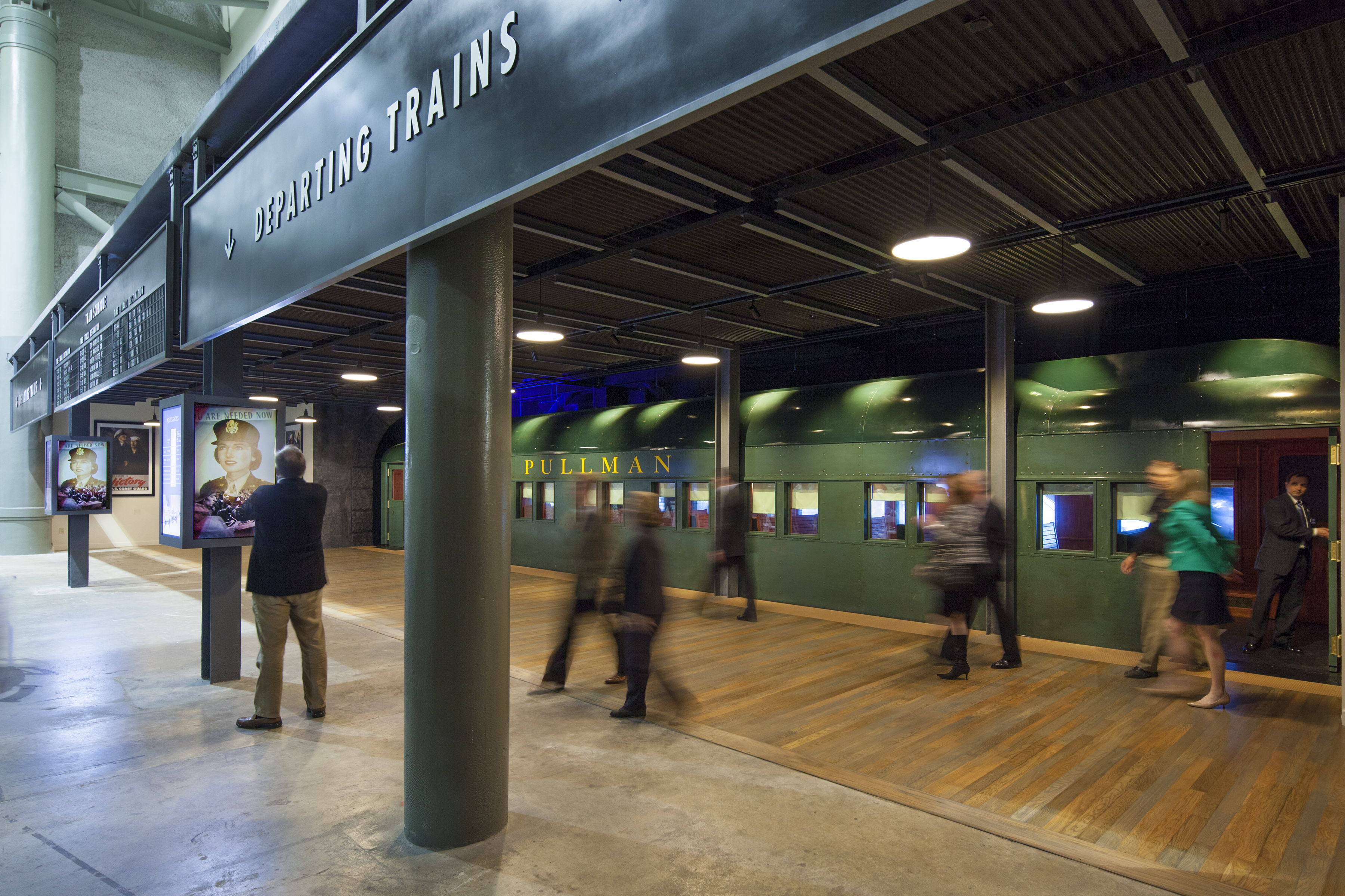 Train car platform with people at the National WWII Museum