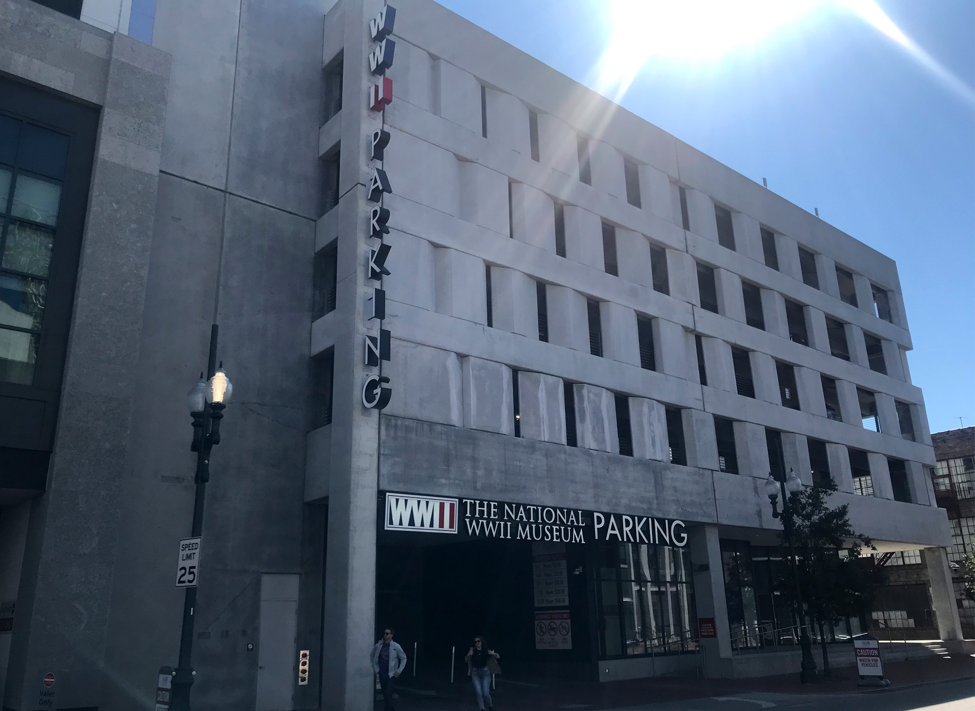 Exterior of the parking garage at the National WWII Museum