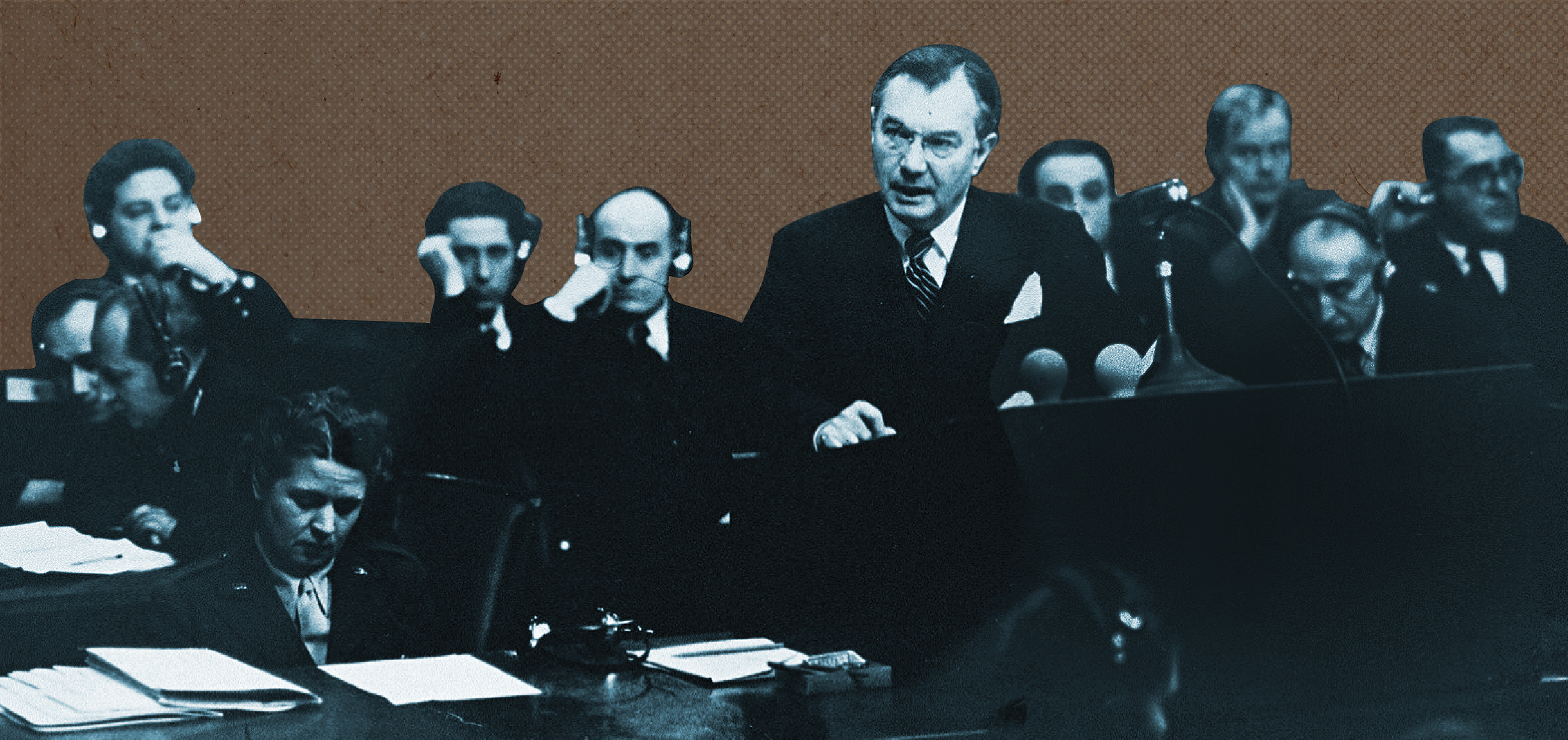 The International Military Tribunal of the victorious Allies presided over war crimes trials in Nuremberg