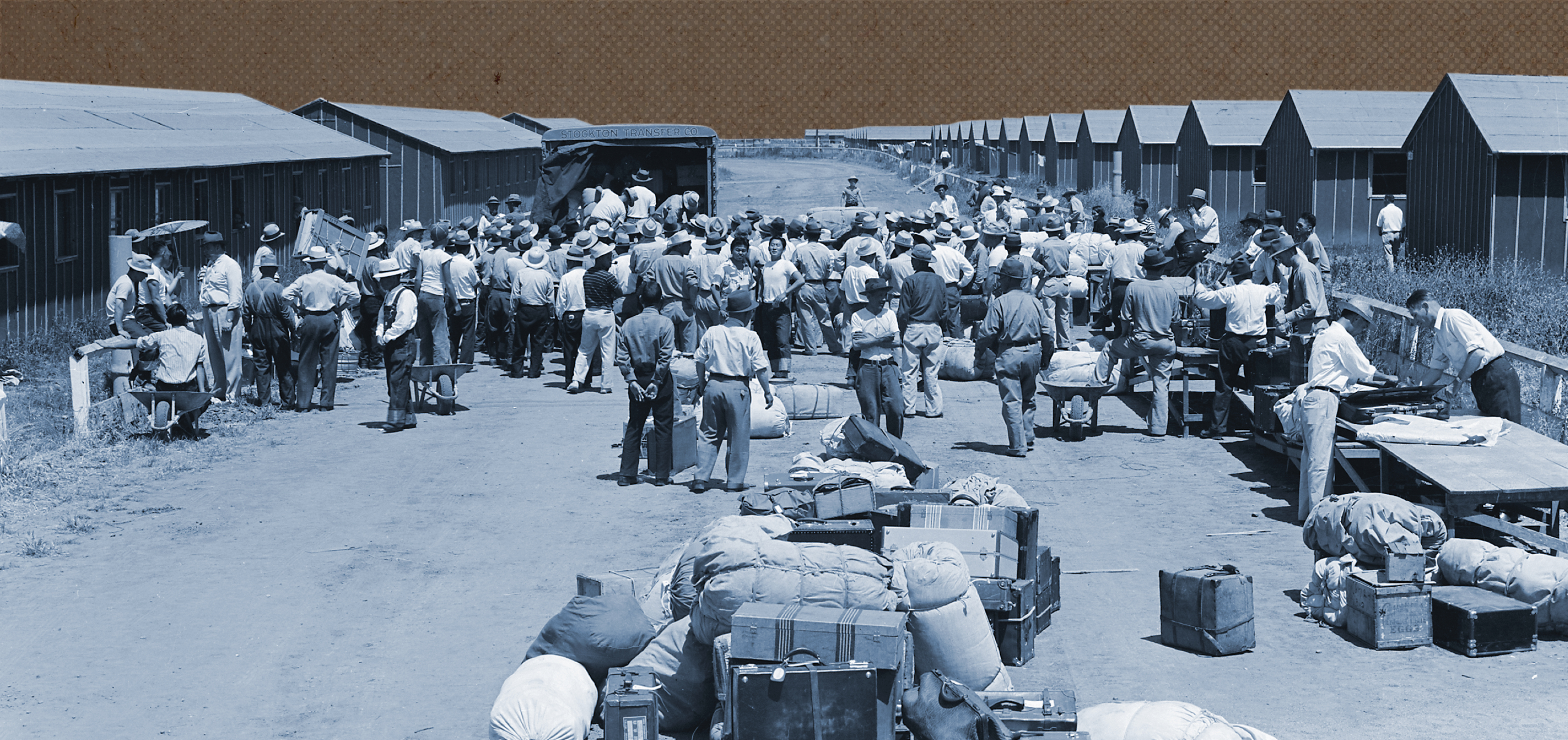 An incarceration camp, populated by Japanese Americans 
