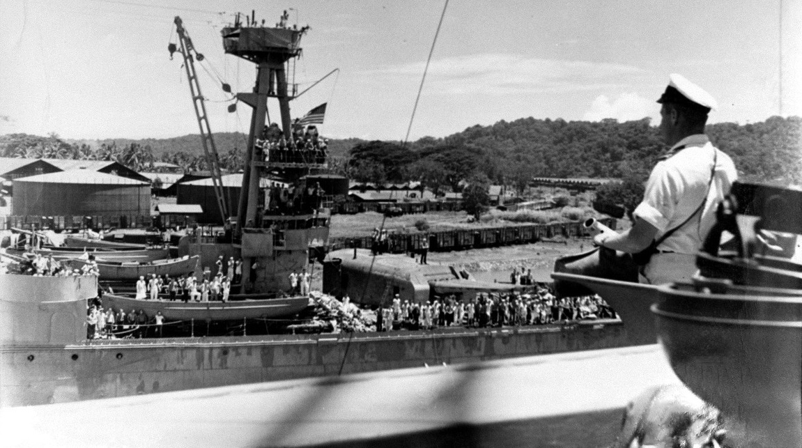 The USS Houston (CA-30) at Tjilatjap in February 1942
