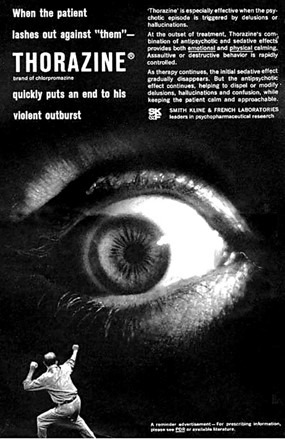 Thorazine advertisement from 1962, via Wikimedia Commons