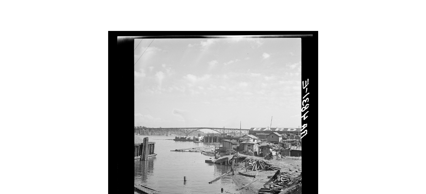 Squatters’ shacks along the Willamette River, Portland, Oregon, July 1936. 