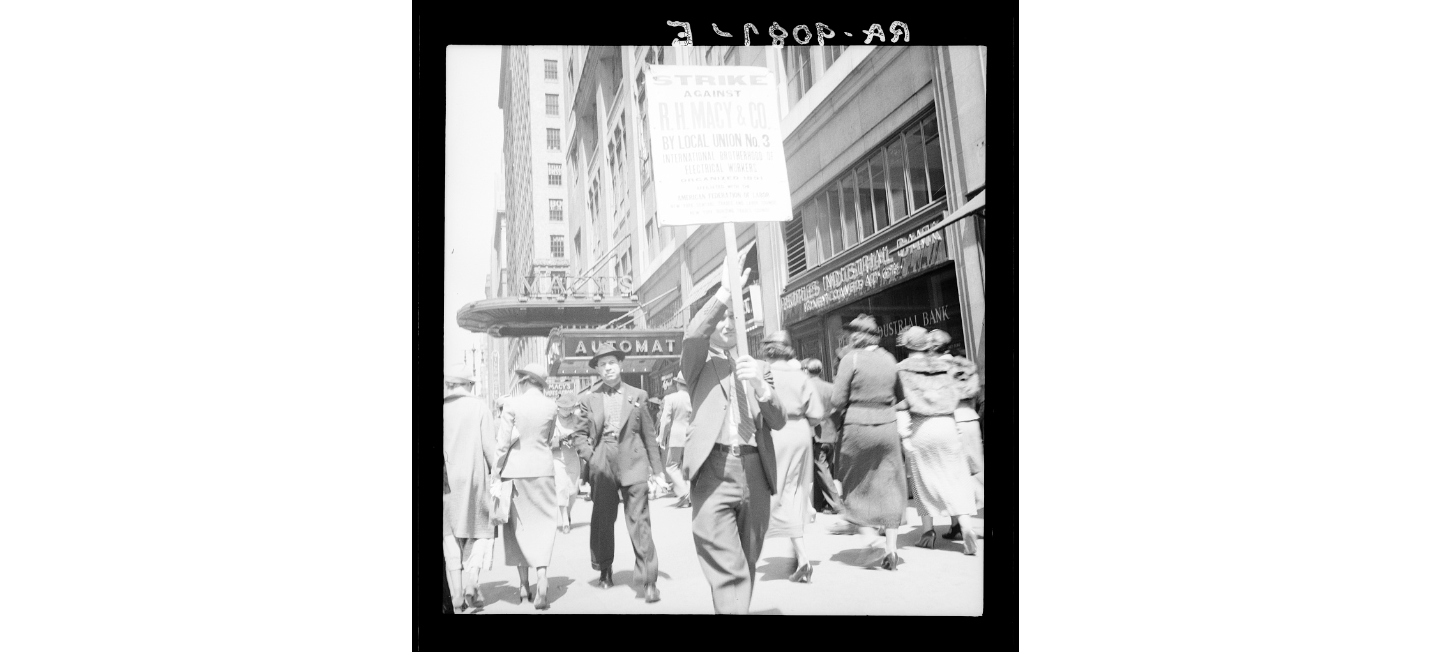 Electricians’ strike against R.H. Macy and Co. New York City, June 1936. 