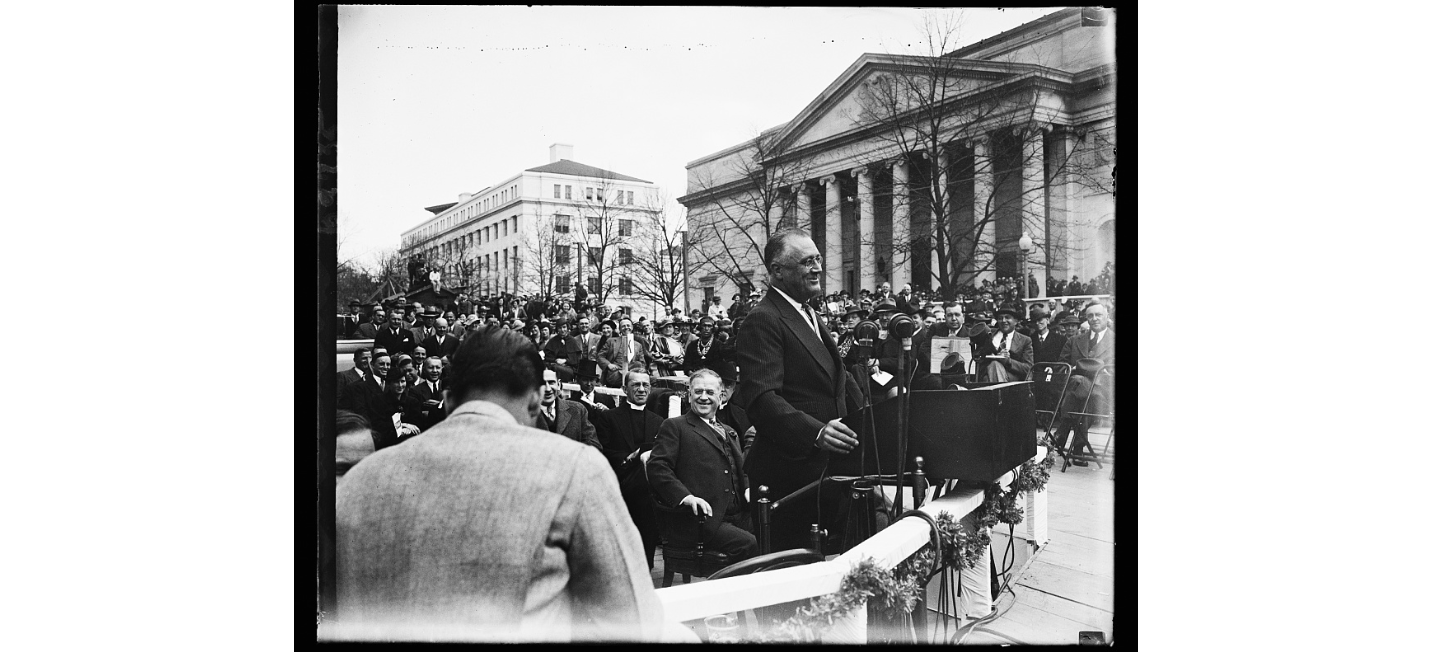 President Franklin D. Roosevelt at podium, Washington, DC, April 1936