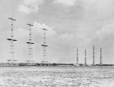 Royal Air Force “Chain-Home” radar masts located at Sussex England.