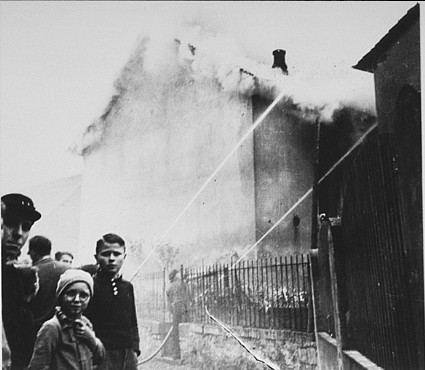 Synagogue in Ober-Ramstadt burns while German firefighters try to save “Aryan” property. 