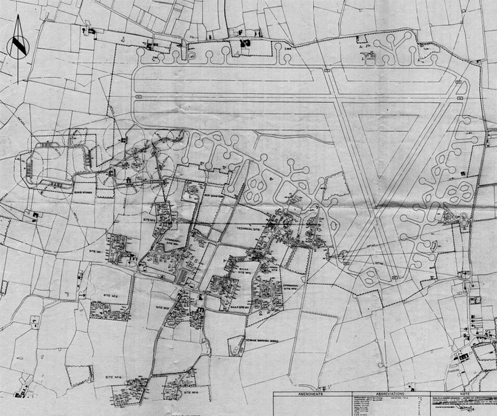 Schematic of Thorpe Abbotts airfield.