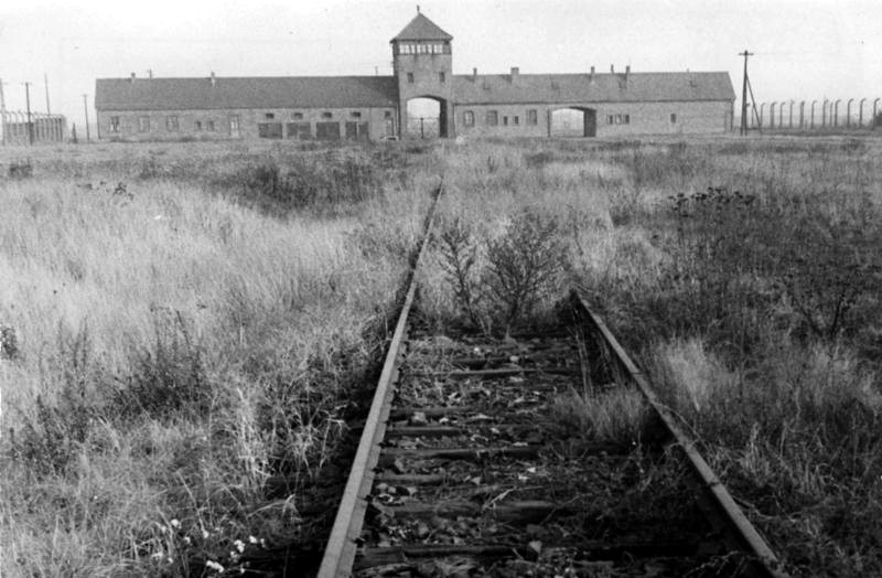 Gate of Auschwitz II-Birkenau viewed from inside the camp