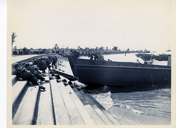 The US Navy lands a Higgins Industries LCVP at the foot of Lake Pontchartrain