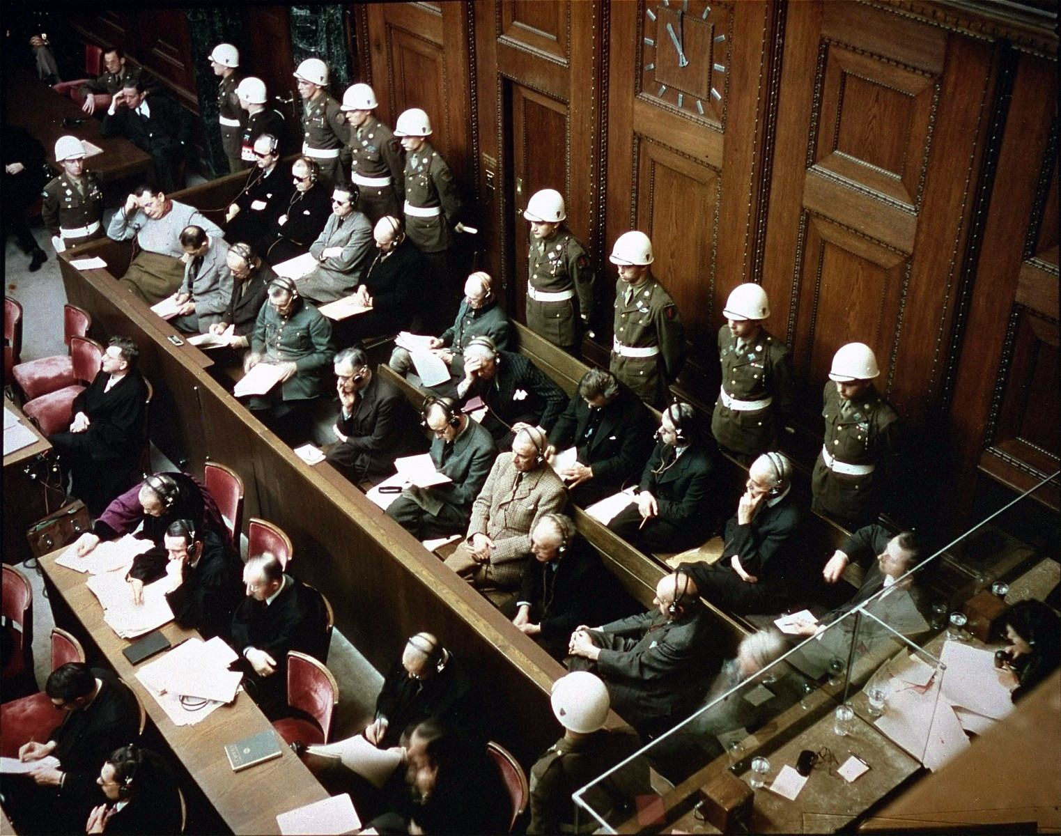 View of the defendants in the dock at the International Military Tribunal 