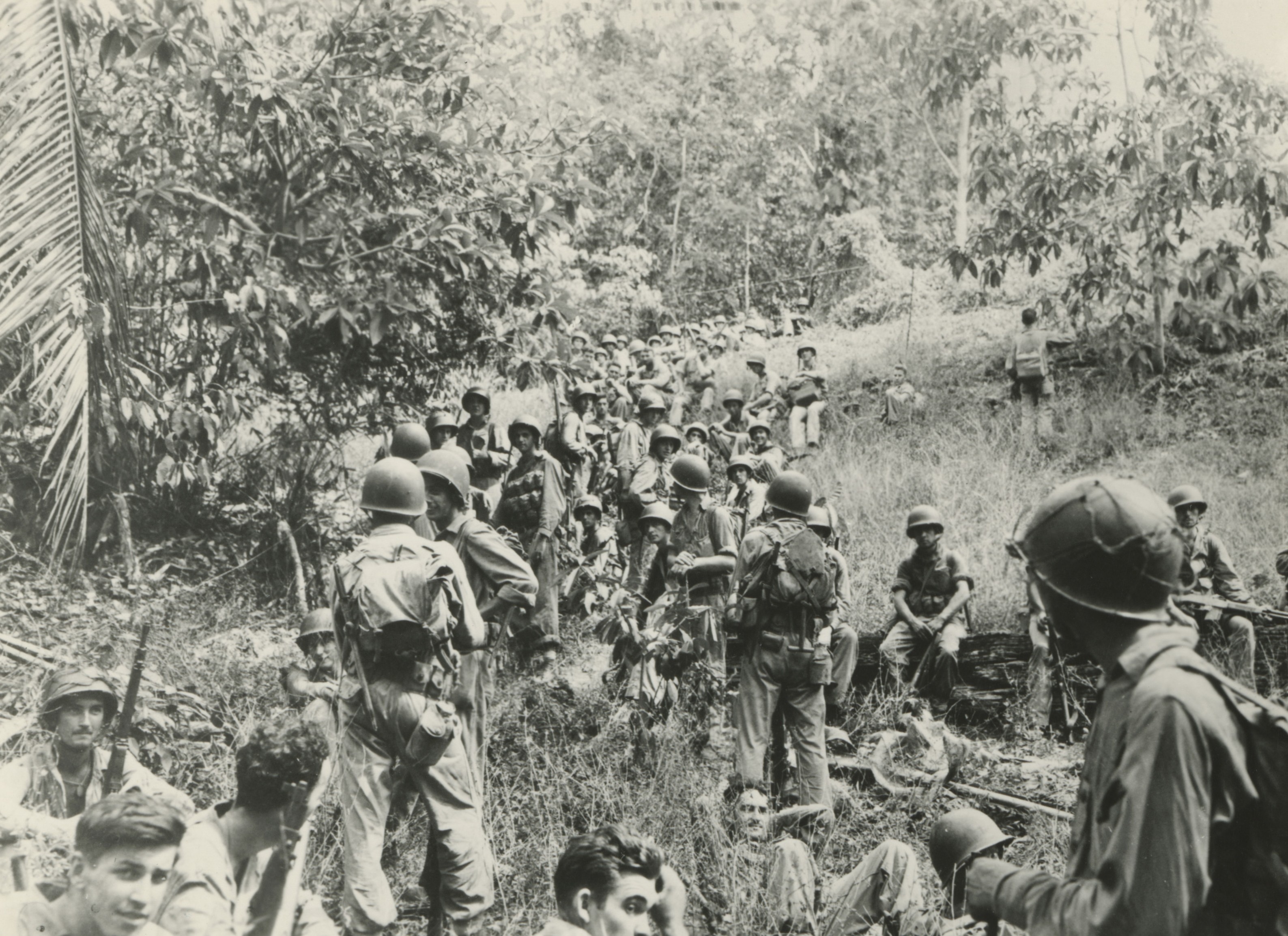 A column of US Marines on Guadalcanal