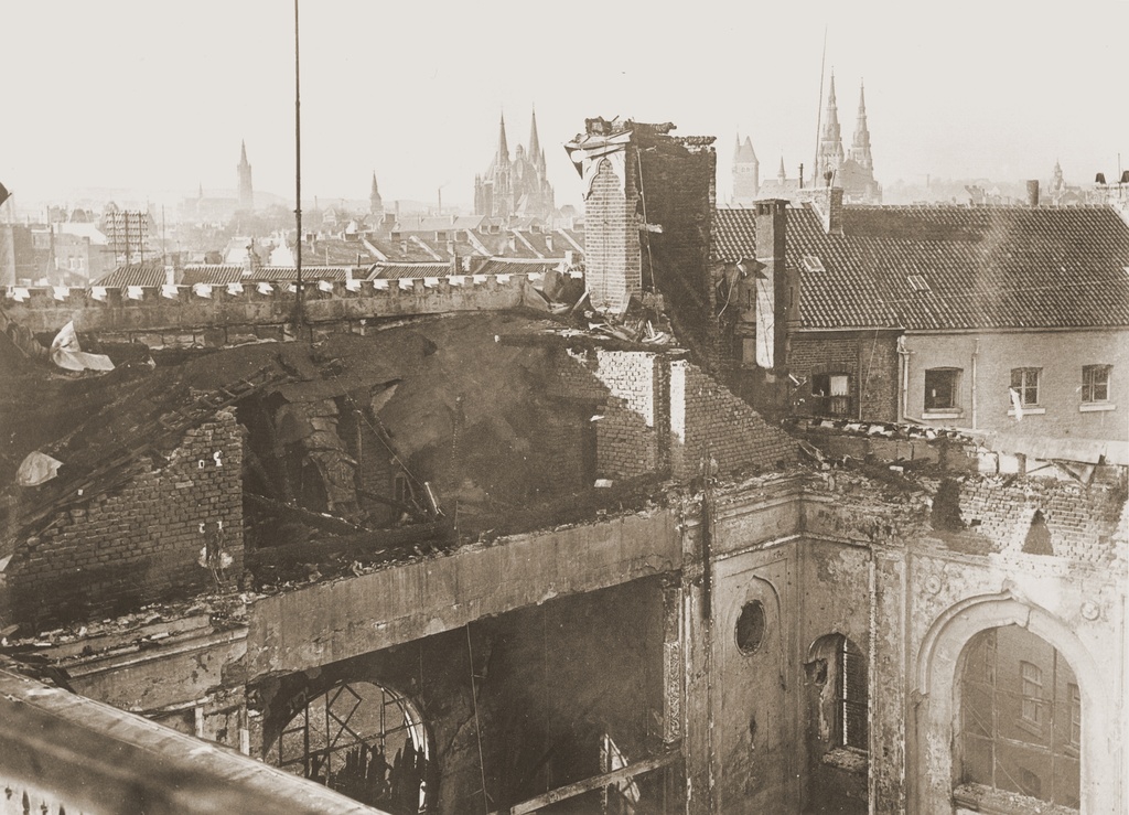 View of the old synagogue in Aachen after its destruction on Kristallnacht
