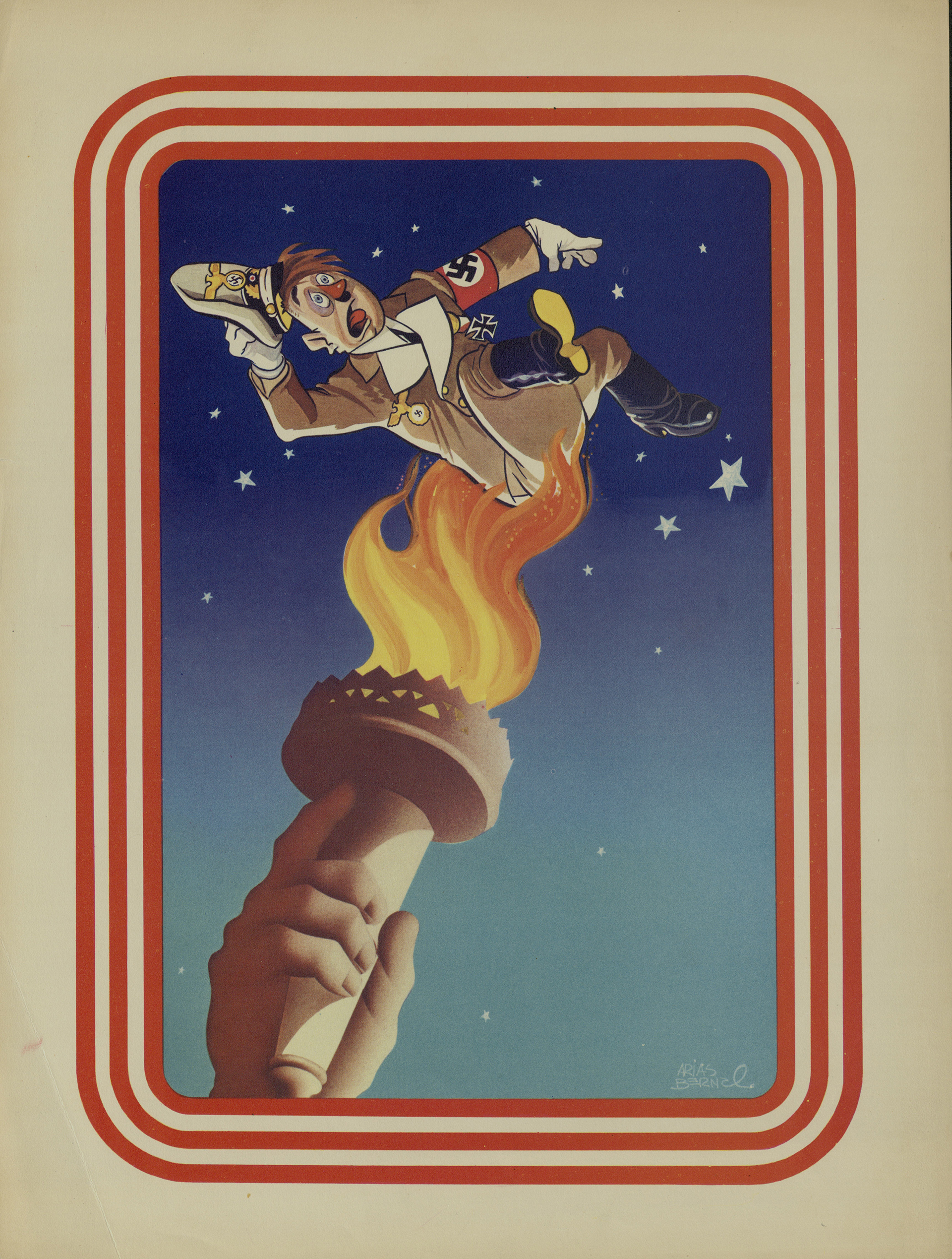 The frontispiece of the folio shows the torch of Liberty beneath a distressed Hitler