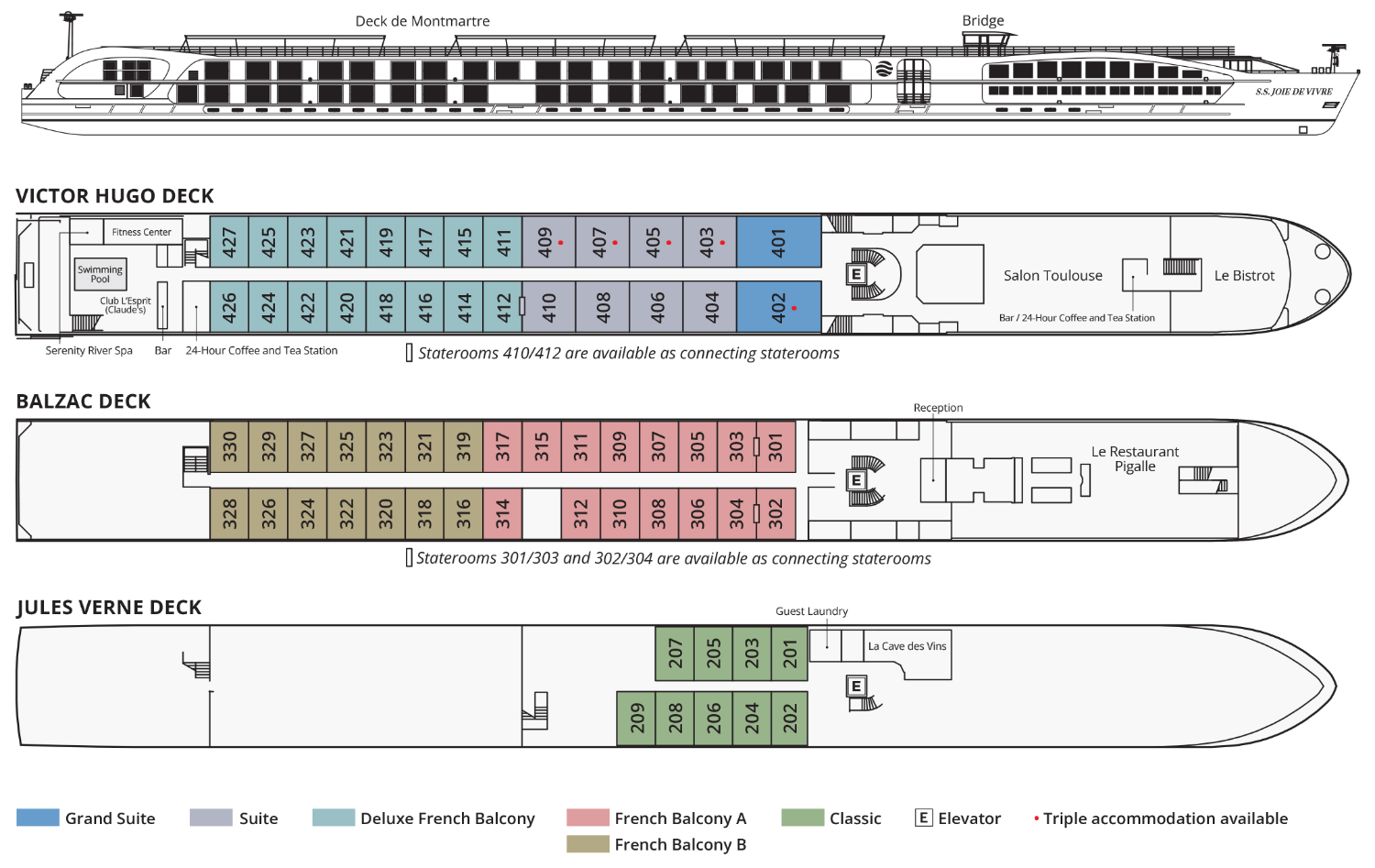 S.S. Joie de Vivre Riverboat Deck Plans
