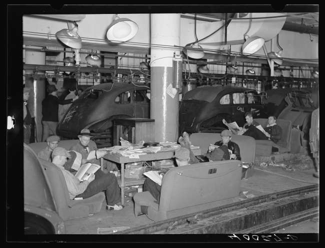 Sit-down strikers in the Fisher Body Plant Factory, No. 3, Flint, Michigan, January-February 1937.