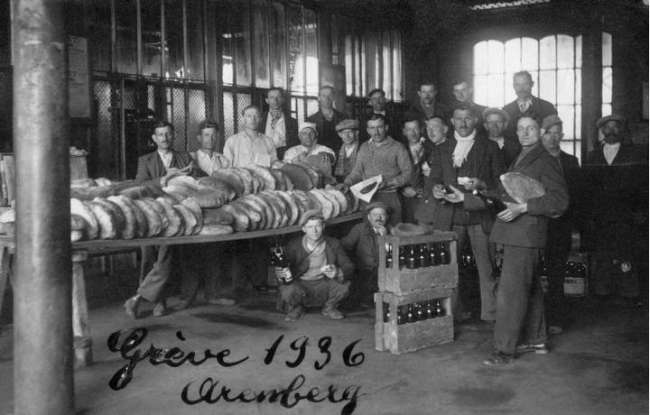 Miners on strike in northern France in 1936.