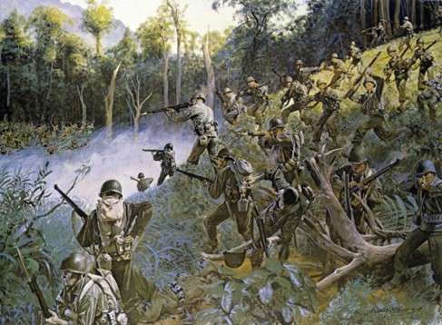 A painting depicting the 158th during the Bicol campaign on Luzon, Philippine Islands