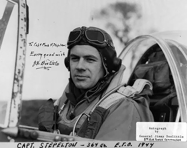 Mark Stepelton in the cockpit of his P-51B Mustang while serving in the European theater.