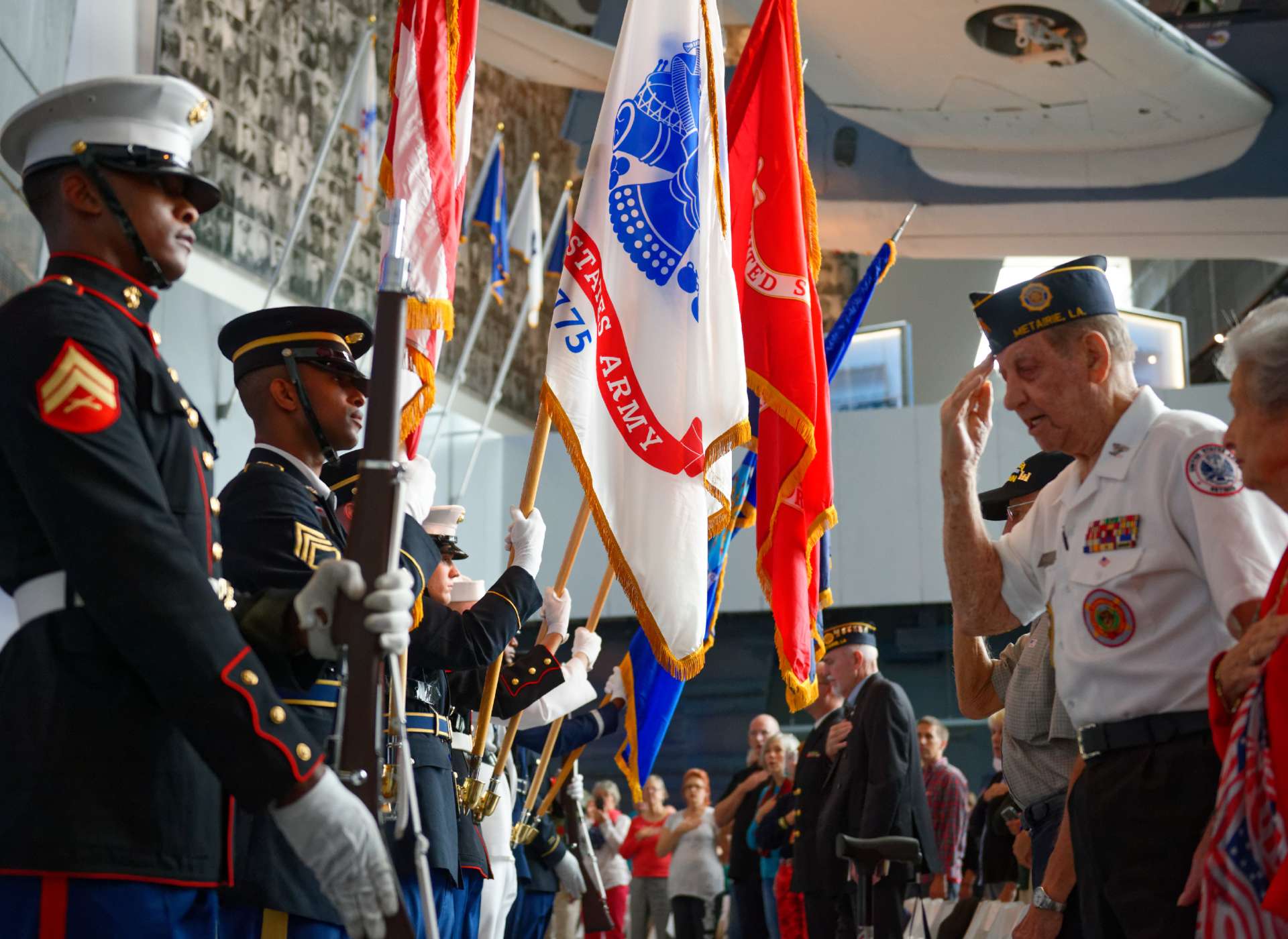 Salute at a military reunion at The National WWII Museum