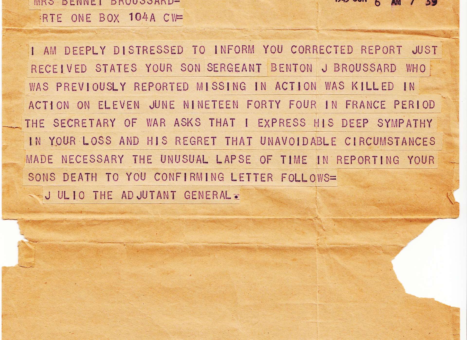 broussard death telegram