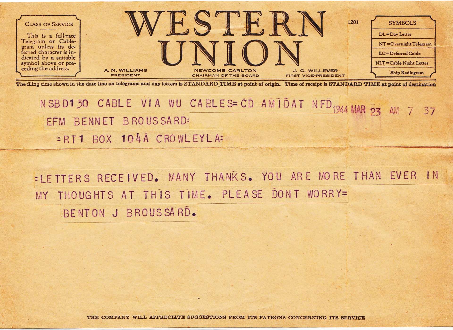 broussard telegram home