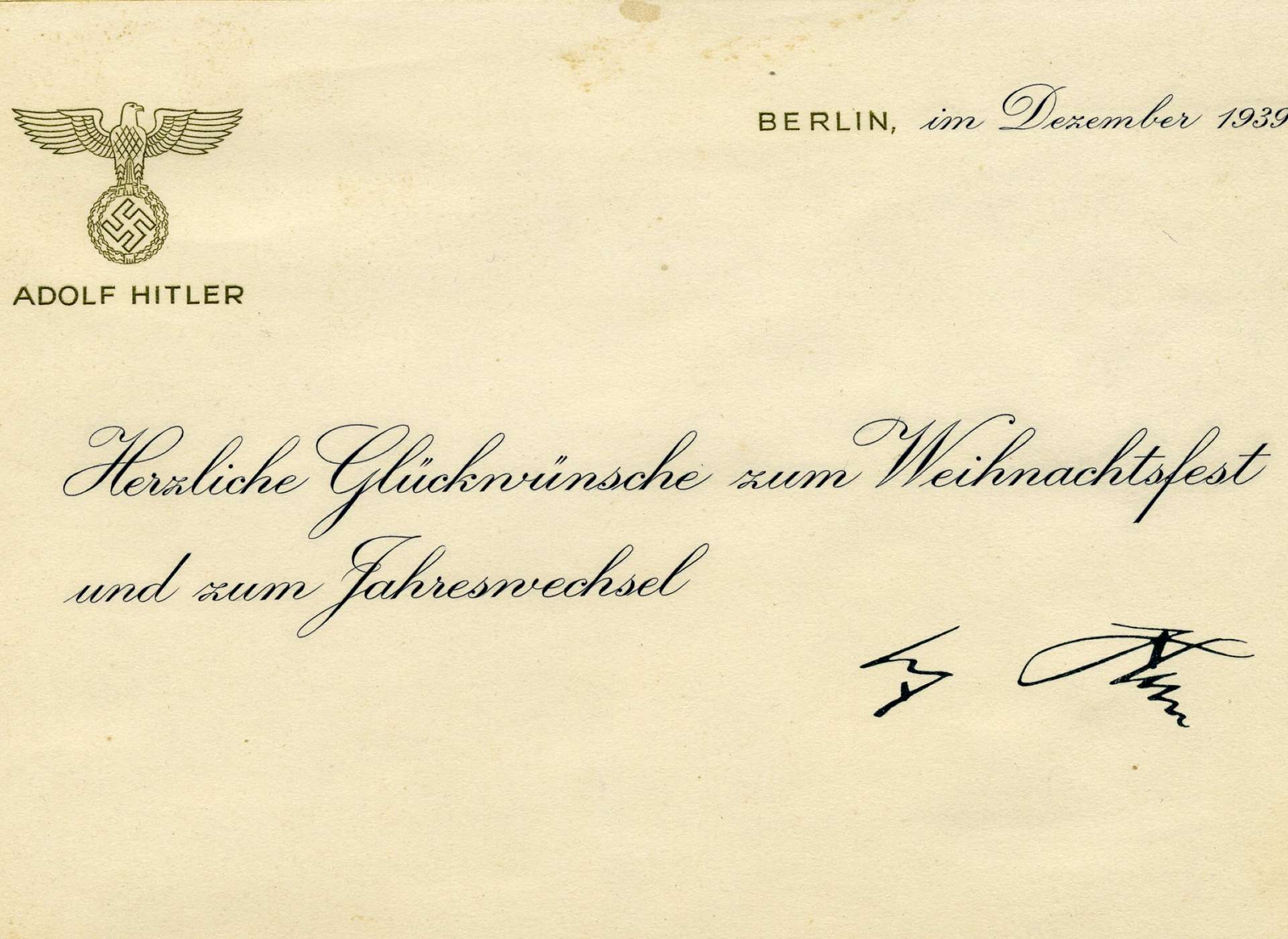 Christmas card from Adolph Hitler, recovered by Larry Hirshbach