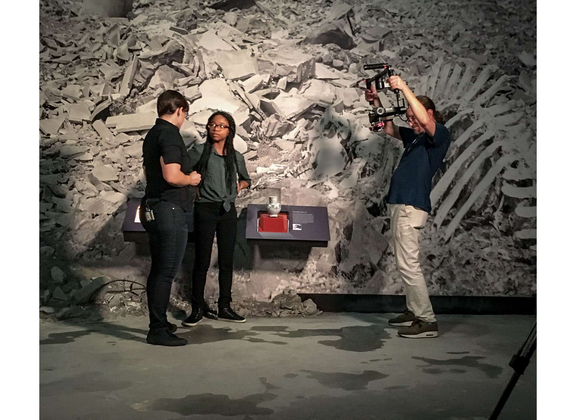 Student reporter Jasmine with Dr. Kristen Burton in the Museum’s Road to Tokyo gallery.