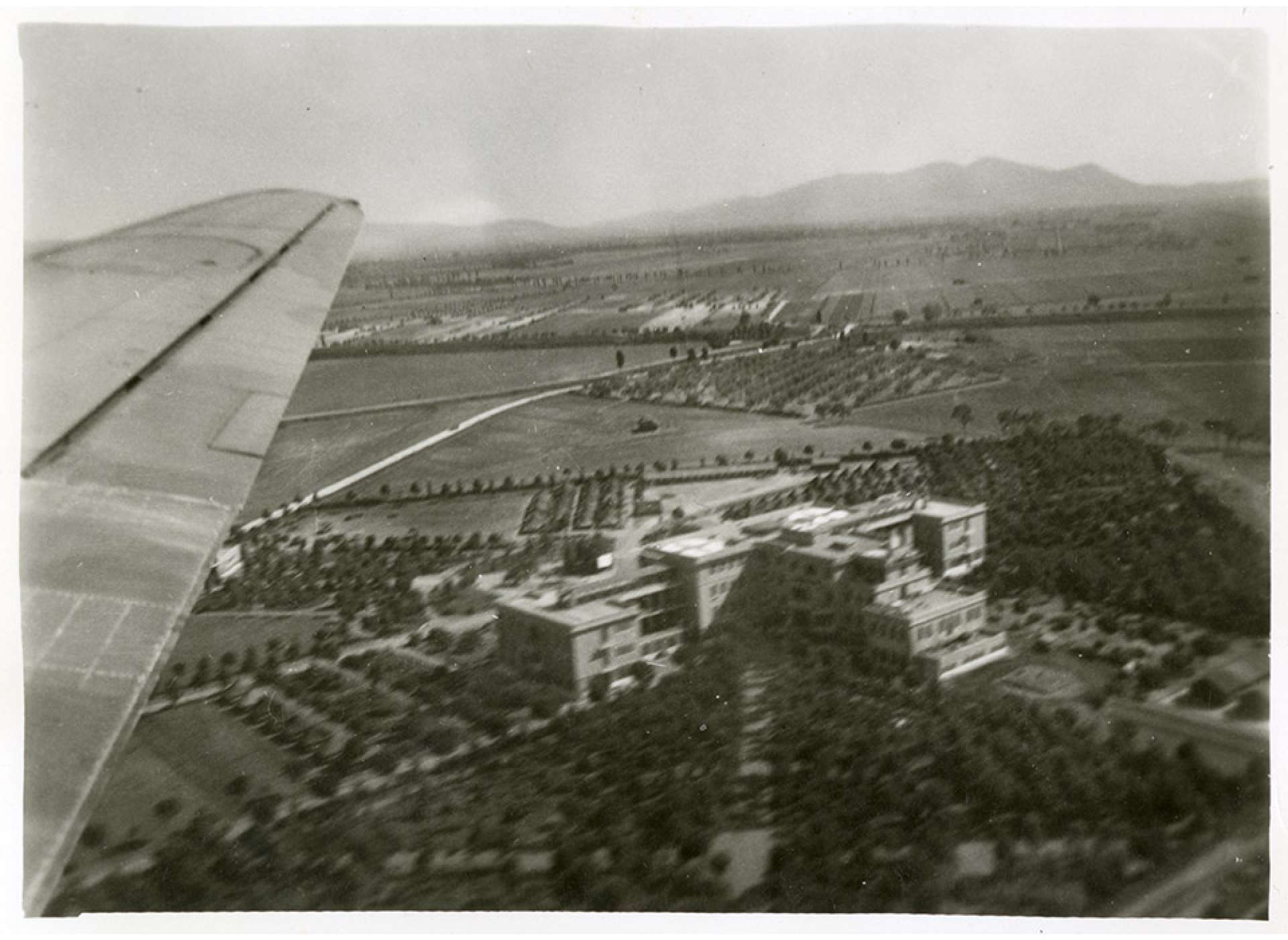 An aerial view of rear of the main building of the 24th General Hospital in Grosseto, Italy. The National WWII Museum.