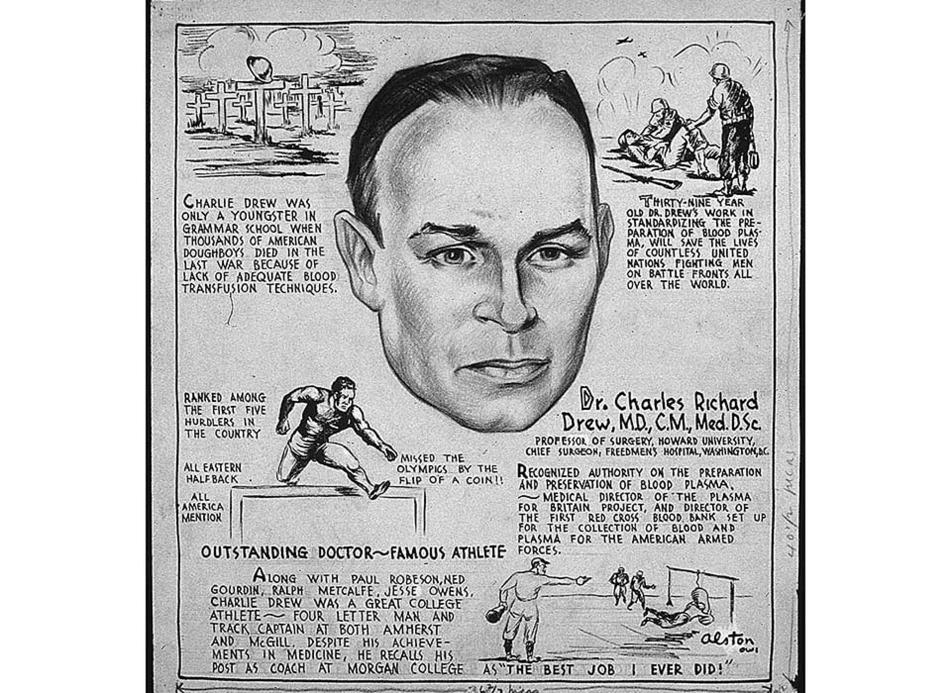 A summary of the life of Charles Drew by artist Charles Alston, 1943; NARA 535693.