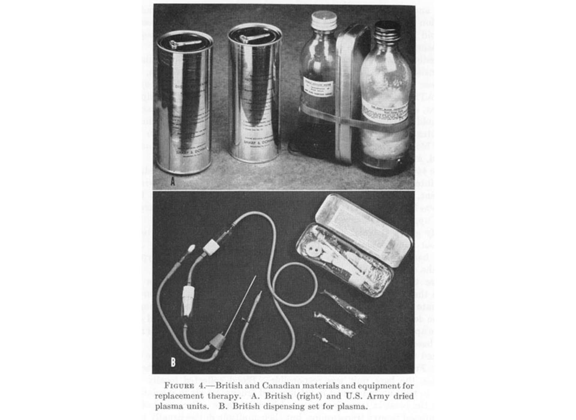 WWII era plasma medical kits; US Army Medical Dept Office of Medical History, BLOOD PROGRAM IN WORLD WAR II, online