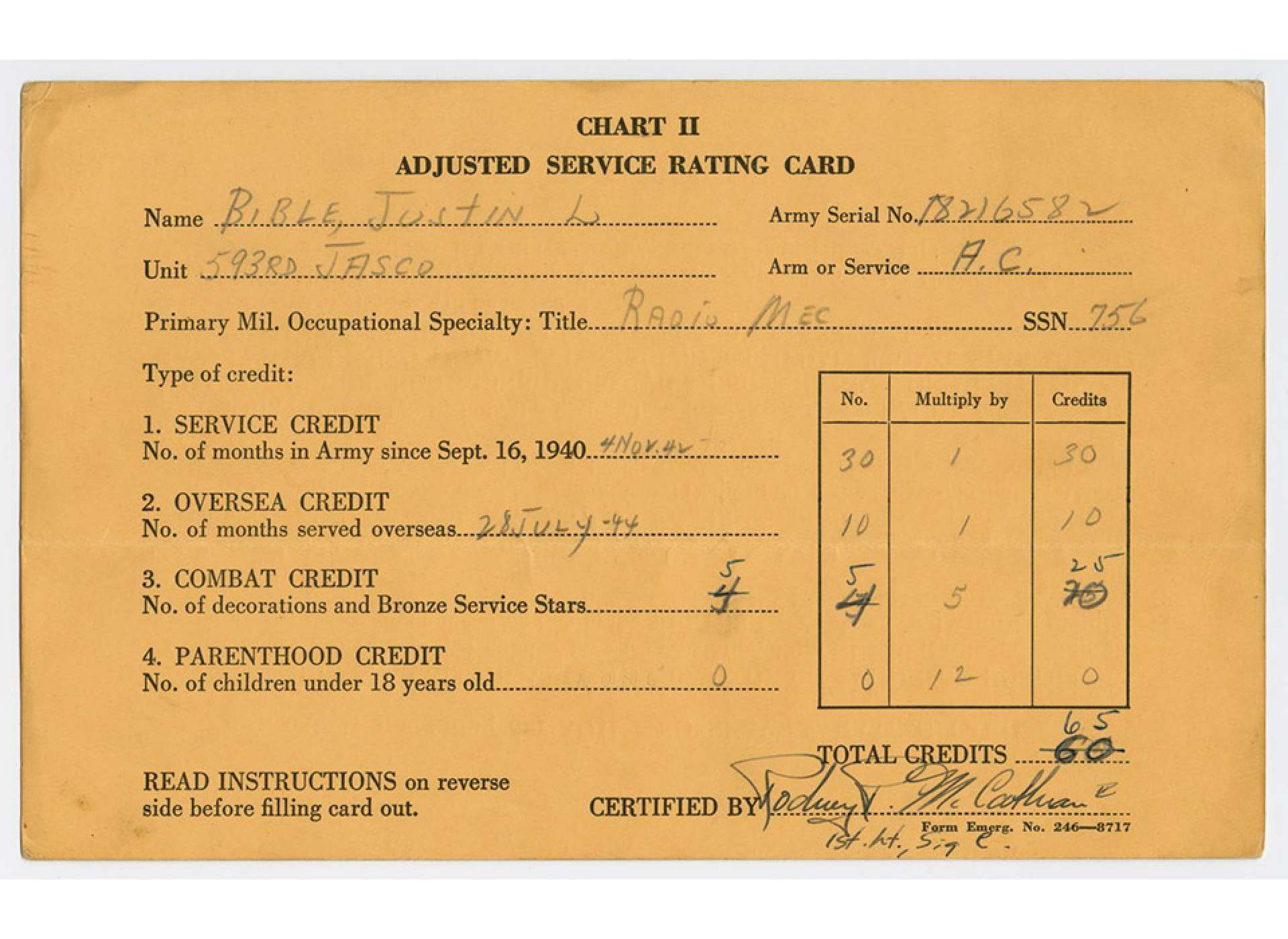 Service Rating Card