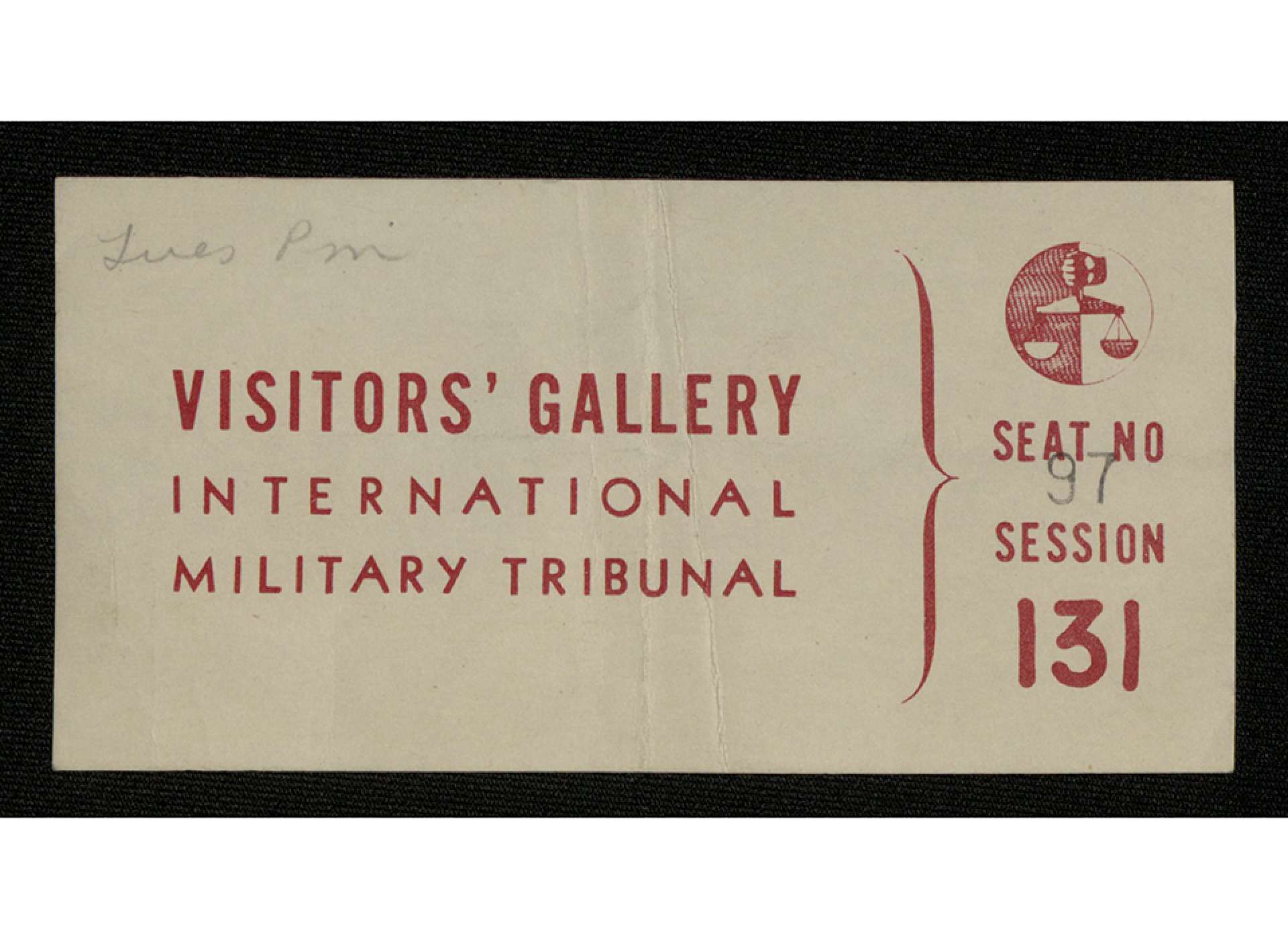 Nuremberg Trial Visitor Pass. Gift of Mrs. Harry E. McCallion, 2019.227.002