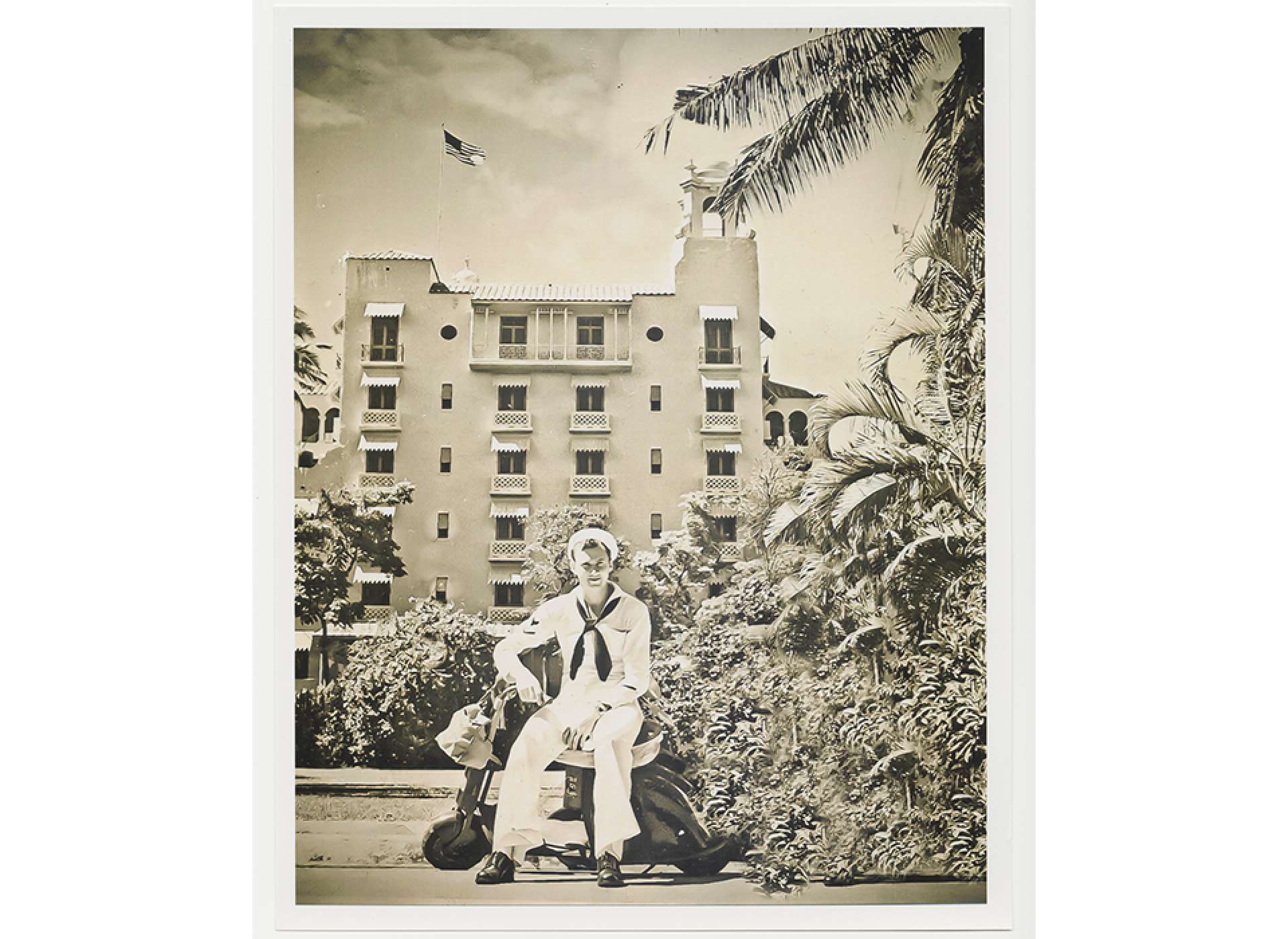 Gunner’s Mate James White photographed near the Royal Hawaiian Hotel on Waikiki Beach