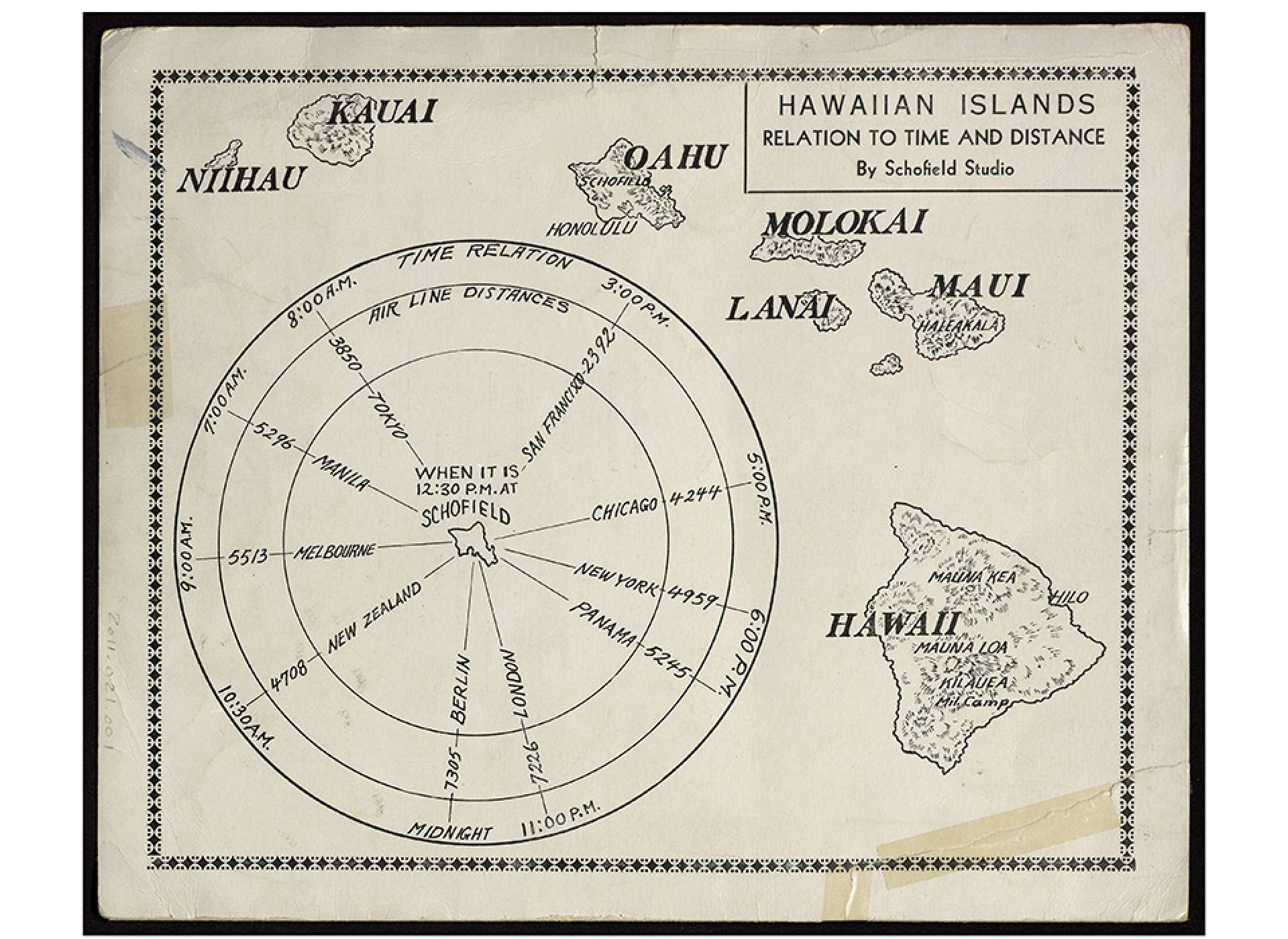 The menu’s back cover is an illustration, showing Oahu’s remote place in the world.