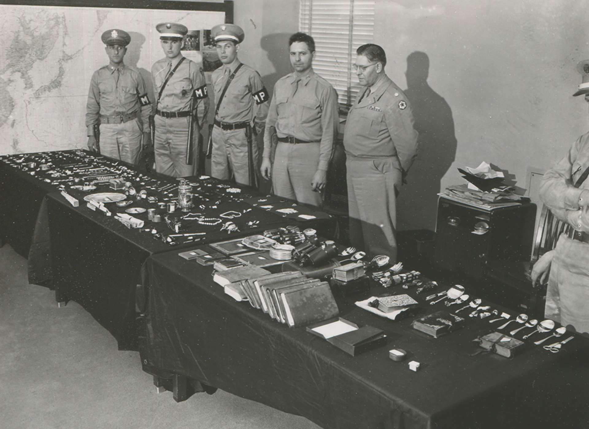 Recovered jewels and other items on display at the Pentagon in Washington, DC