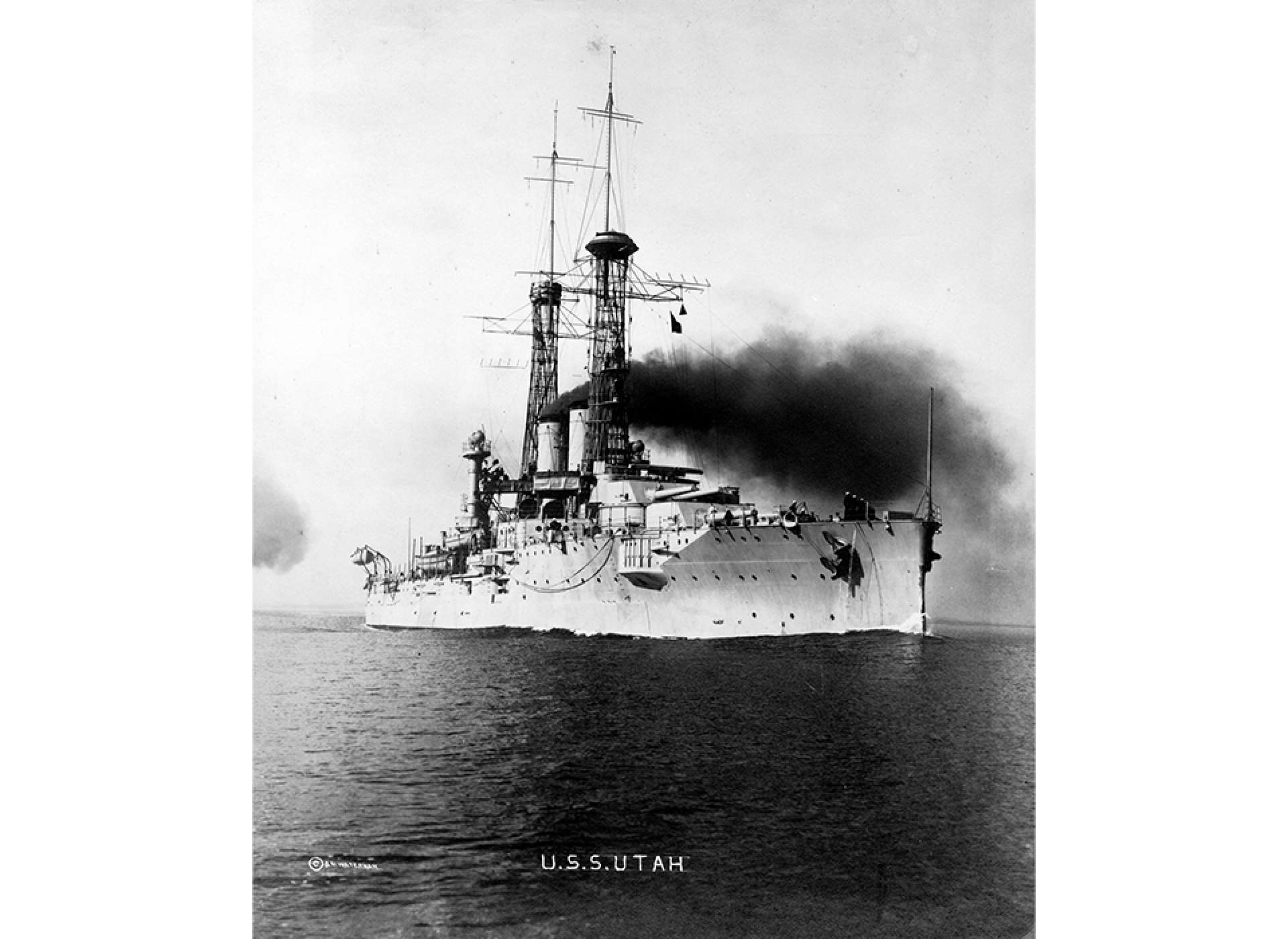  The Utah was nearly as old as Neptune when it was lost at Pearl Harbor. This image was shot of the vessel before the start of World War I. Courtesy US Naval History and Heritage Command.