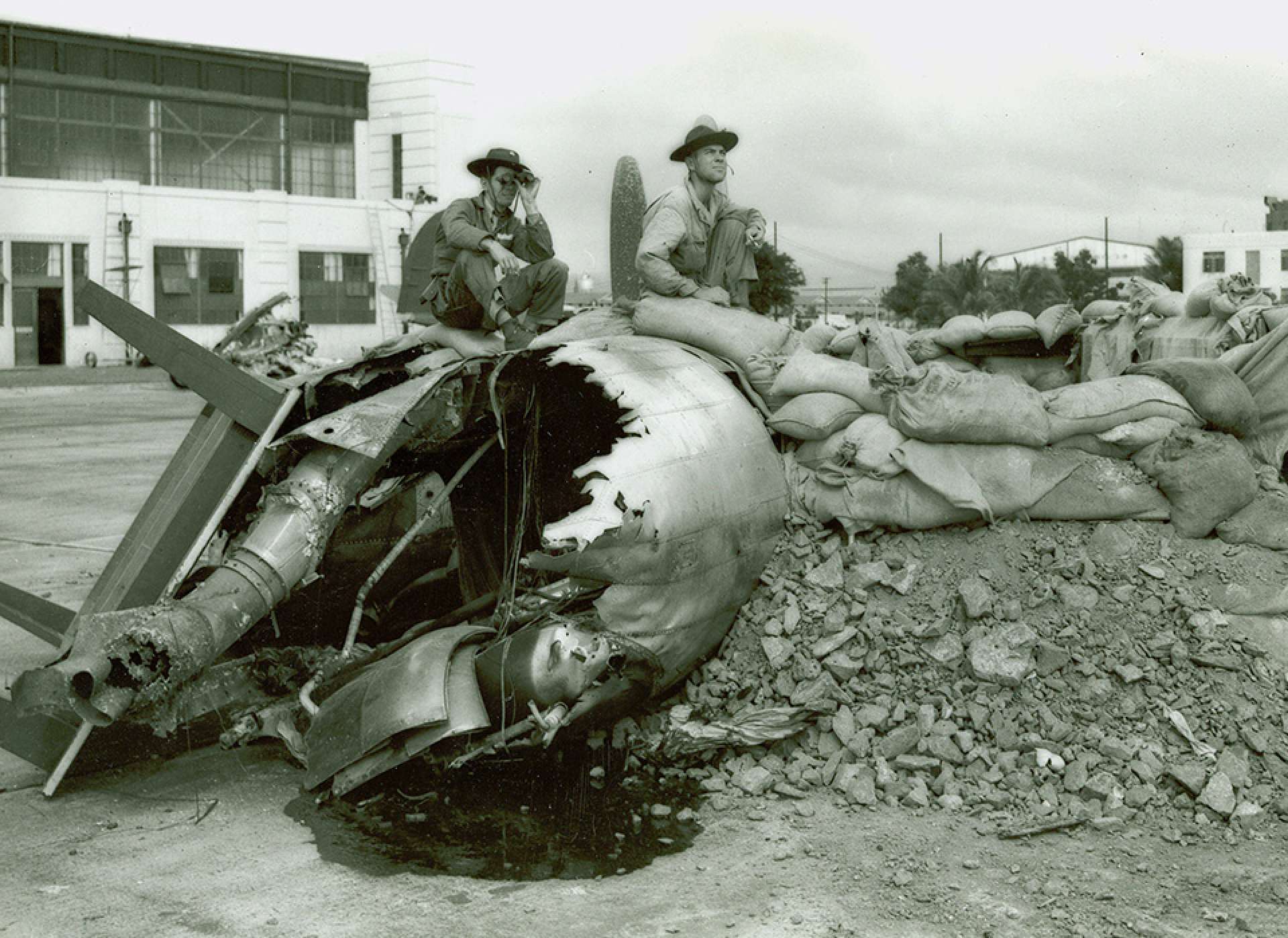 Soldiers keep watch at a makeshift machine gun position