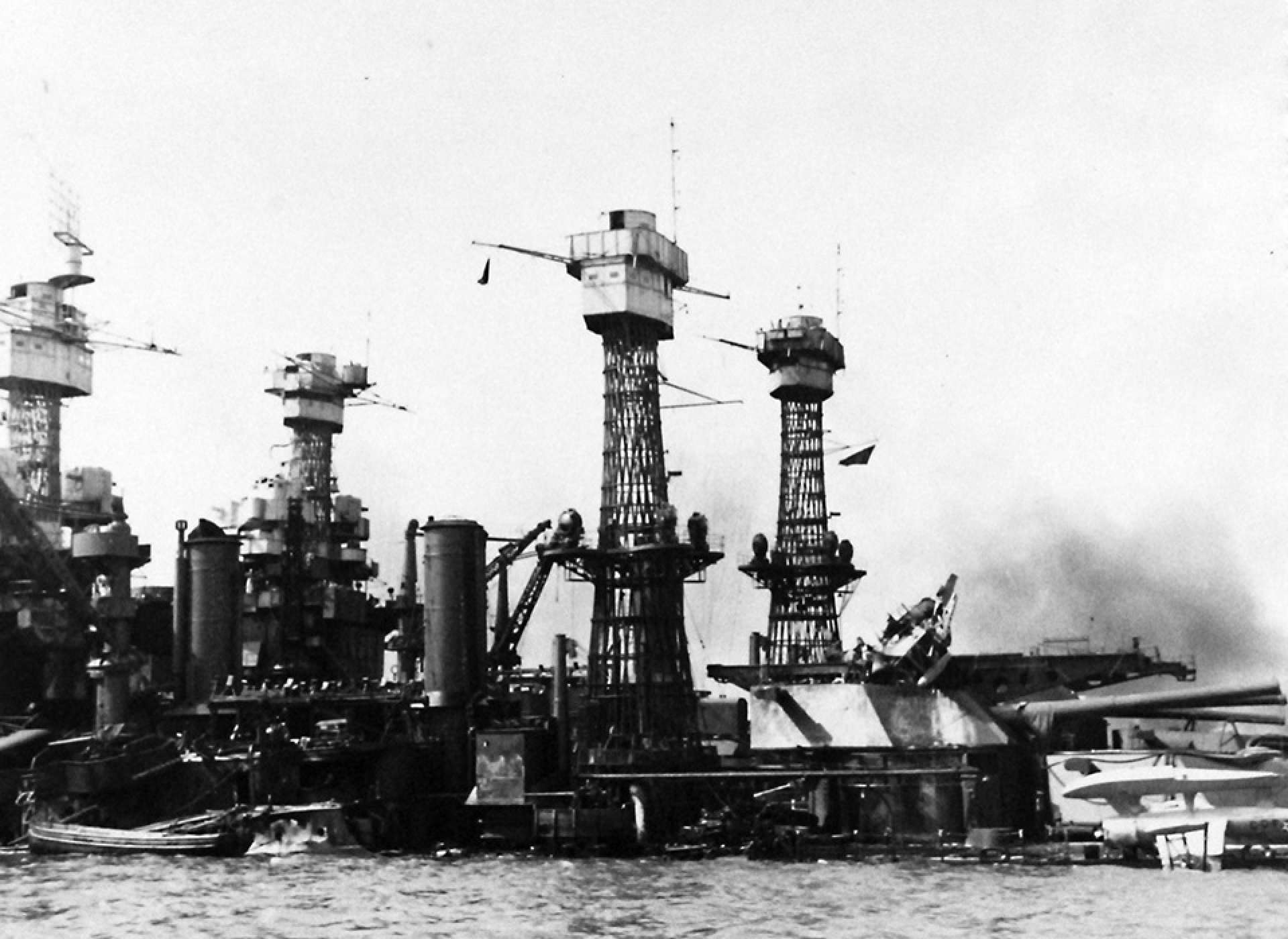 USS West Virginia (BB-48) settled on the bottom after the attack on Pearl Harbor