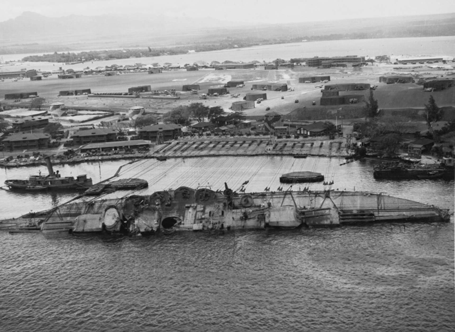 USS Oklahoma (BB-37) on Ford Island