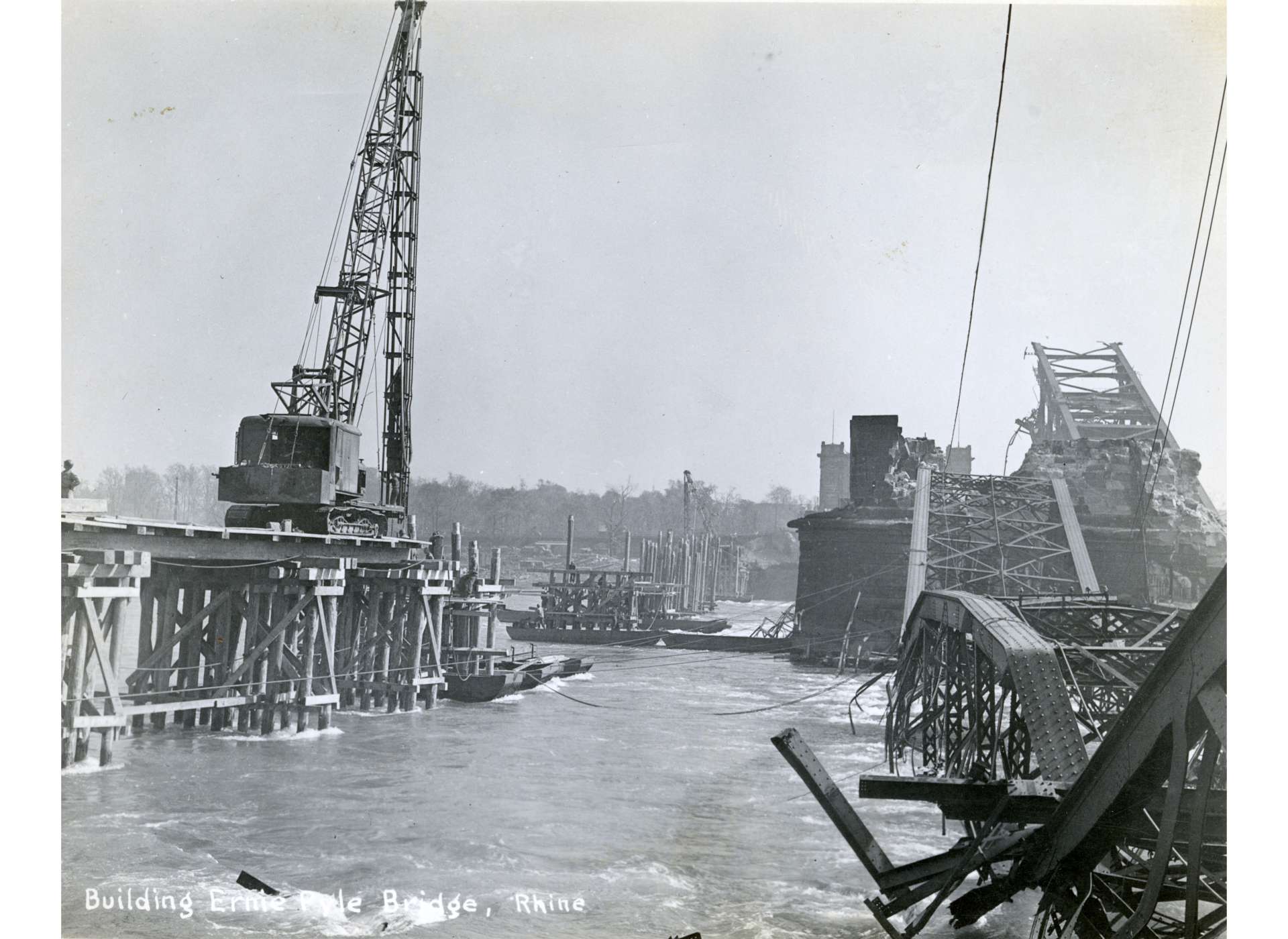 Construction of the Ernie Pyle Memorial Bridge underway. The National WWII Museum, Gift of the United States Holocaust Memorial Museum, 2009.373.043.