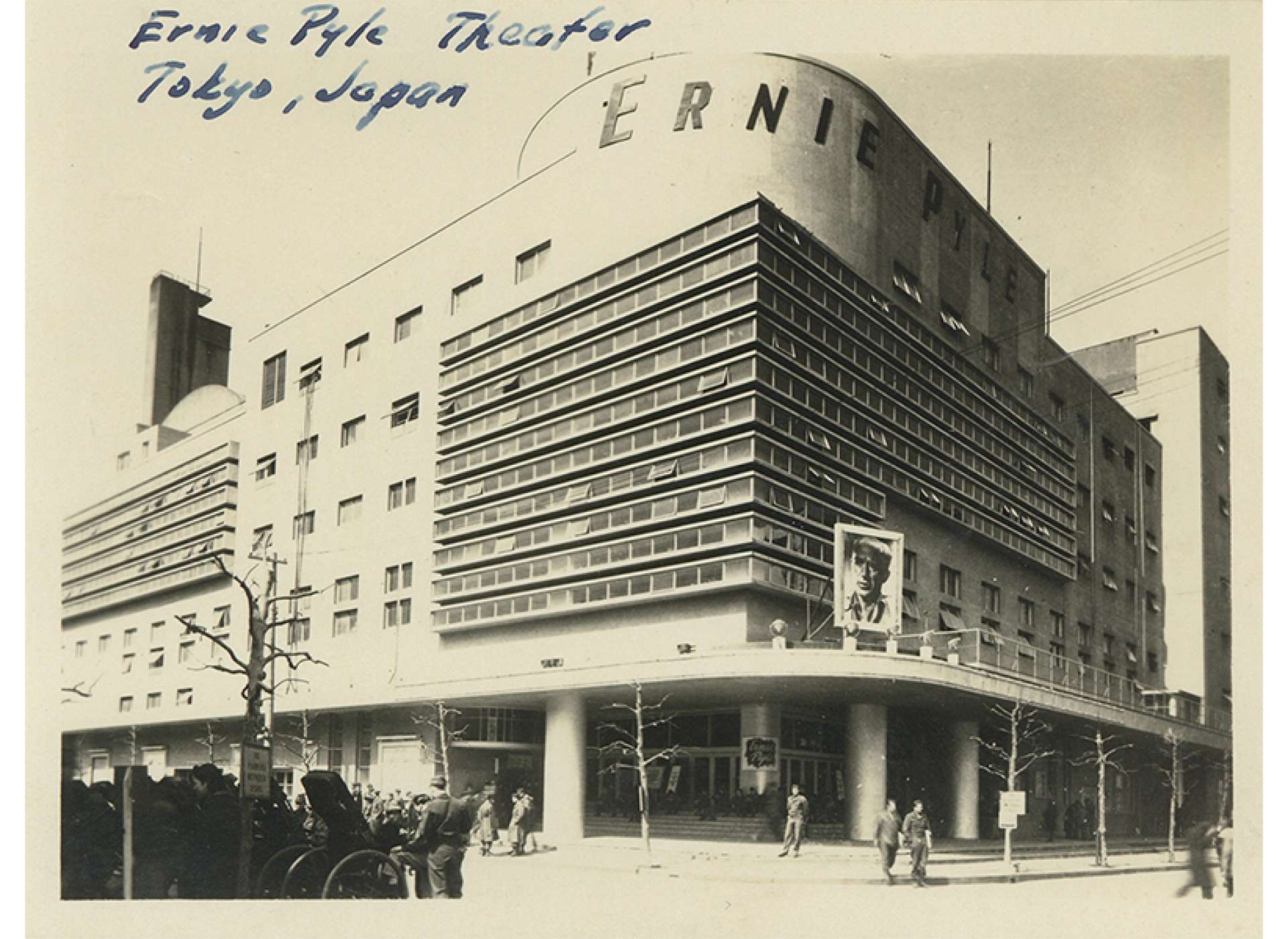 The Ernie Pyle Theater in Tokyo, Japan where US occupying forces enjoyed various forms of entertainment. &quot;Ernie Pyle Theater, Tokyo Japan,&quot; UHM Library Digital image, University of Hawai&#039;i at Manoa.