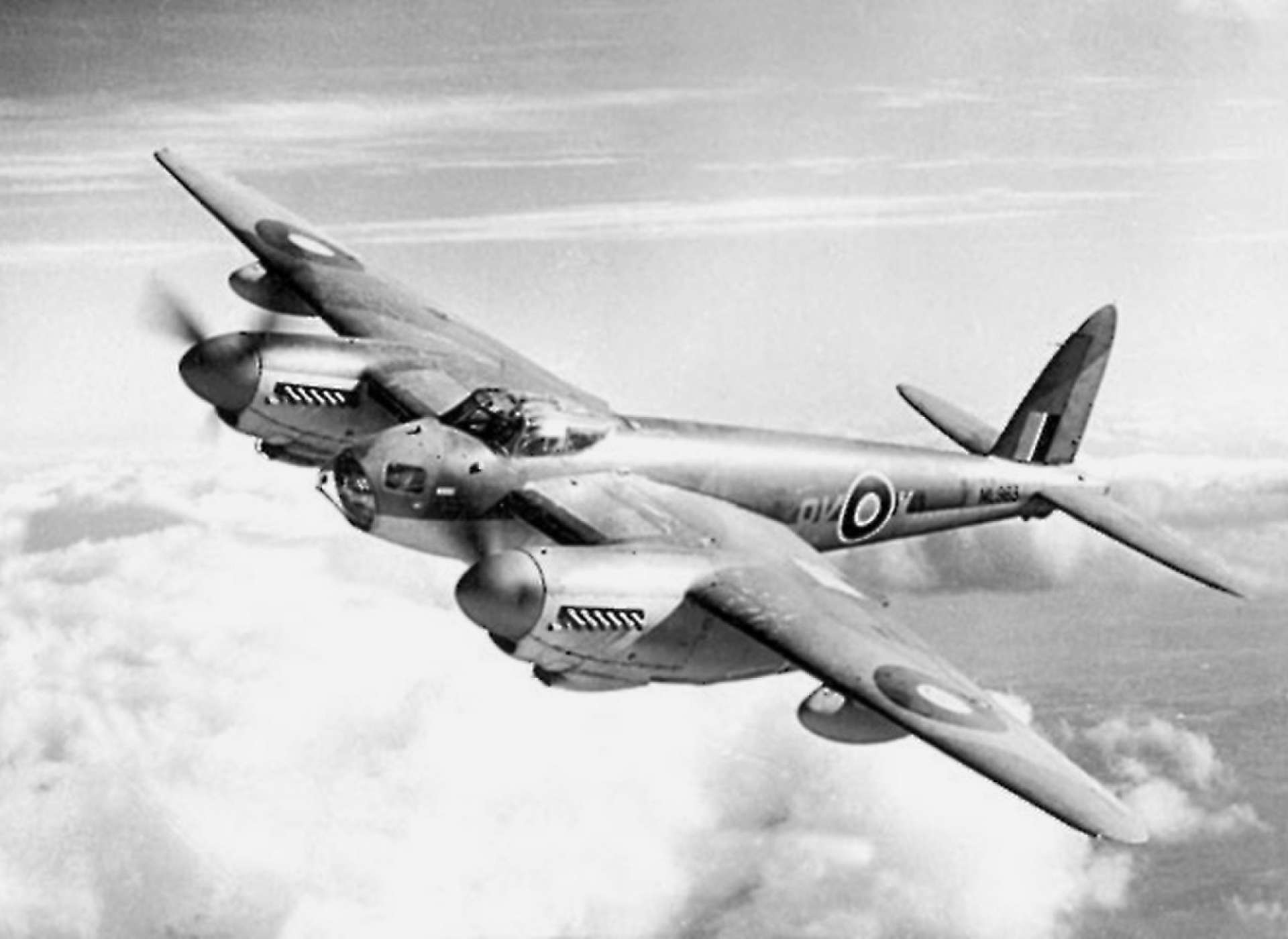 The deHavilland Mosquito was a very capable light bomber and reconnaissance plane, in spite of its wooden frame. From The Imperial War Museum.