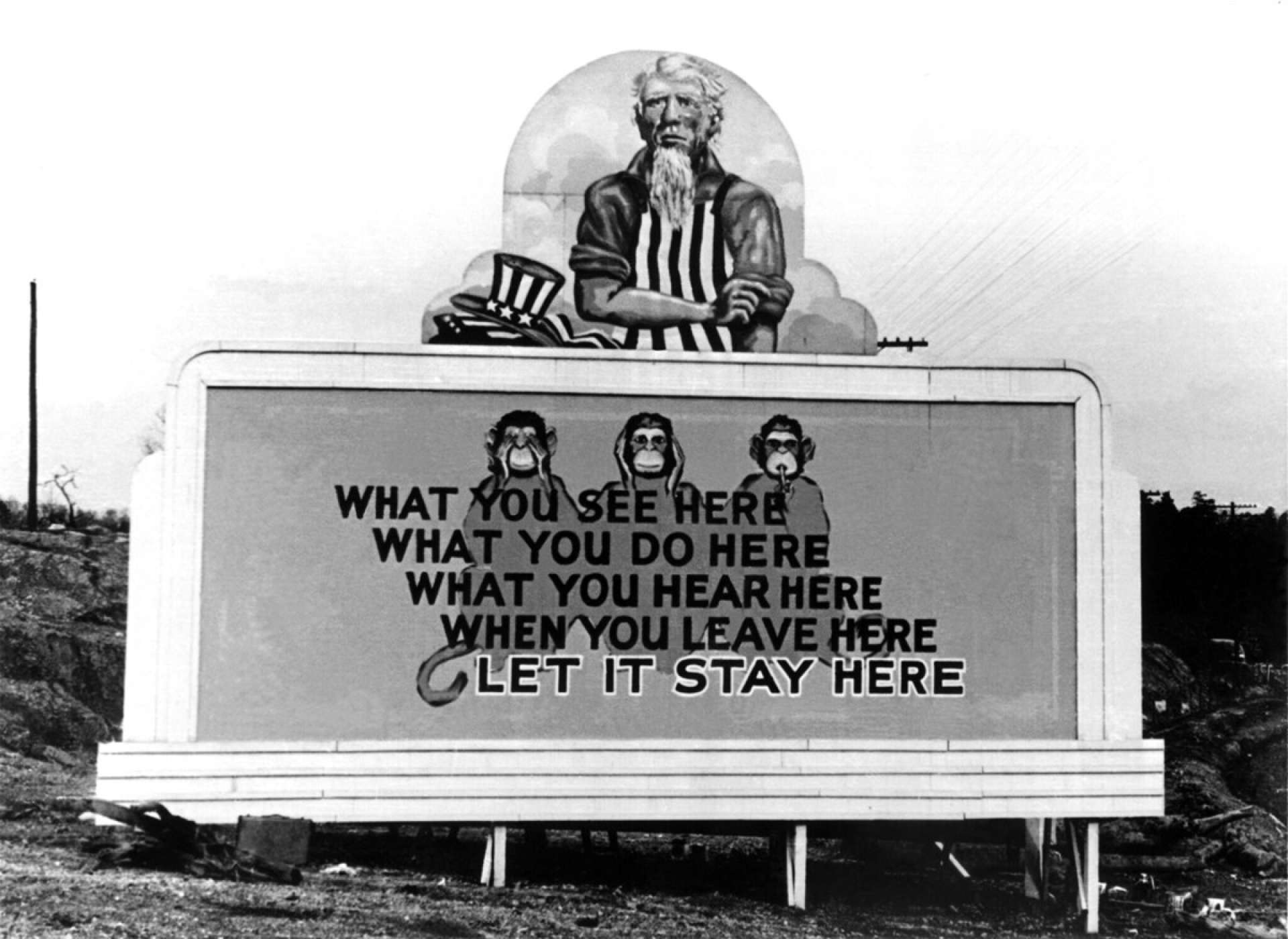 A sign at one of the entrances to Oak Ridge, reminding workers of the importance of secrecy in their work (from the archives of the Oak Ridge National Laboratory)