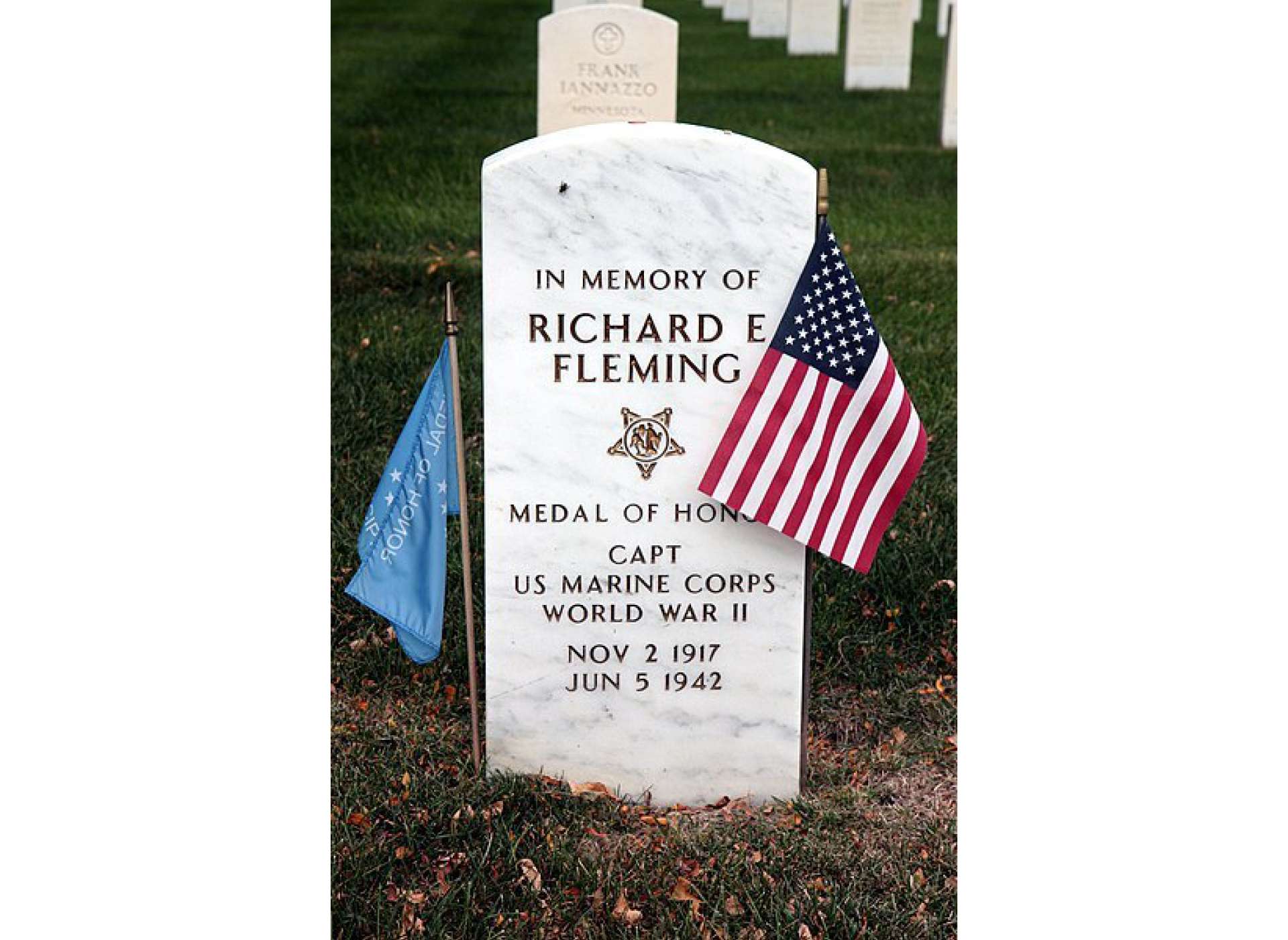 Captain Richard Fleming’s headstone at Fort Snelling National Cemetery. Copyright TimothyMN, licensed under the Creative Commons Attribution-Share Alike 4.0 International license.